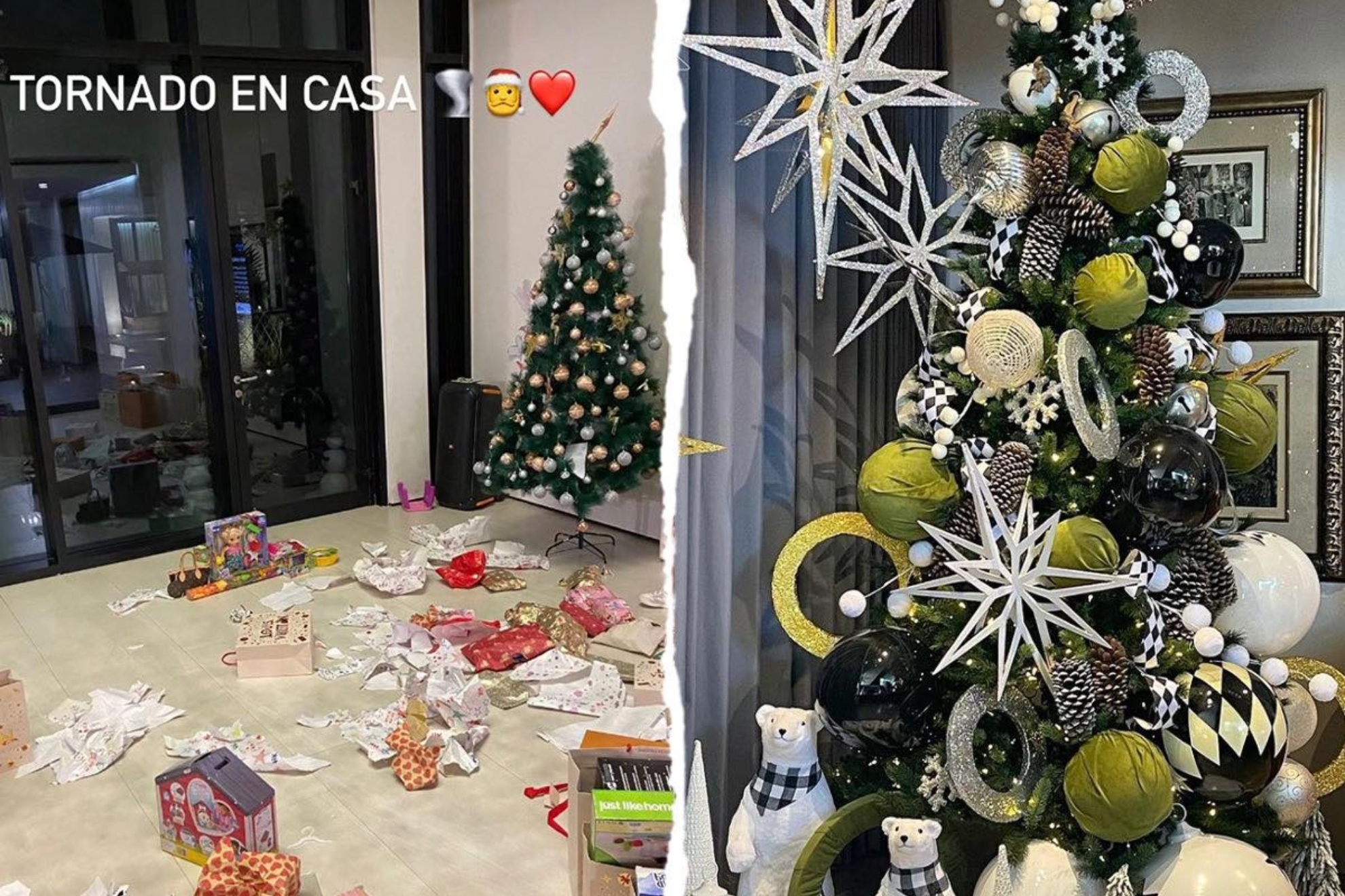 Los dos �rboles de navidad de las familias de CR7 y Vega.