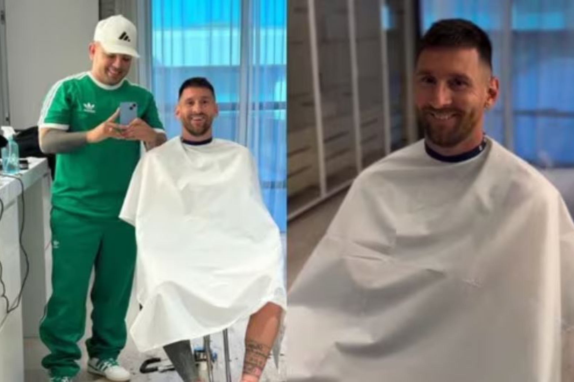 Messi, durante su paso por la peluquer�a.