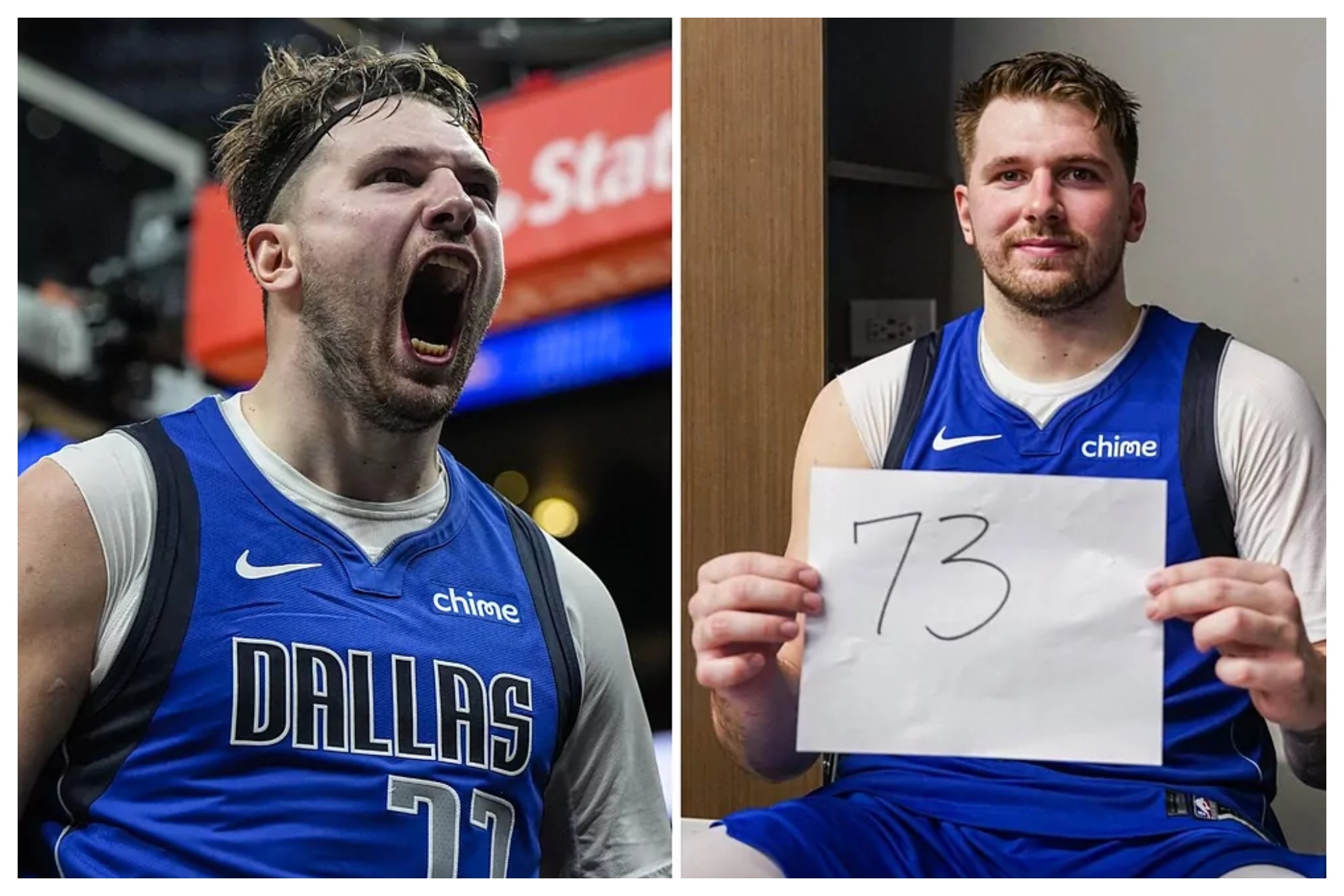 Doncic muestra el cartel con los 73 puntos que meti�