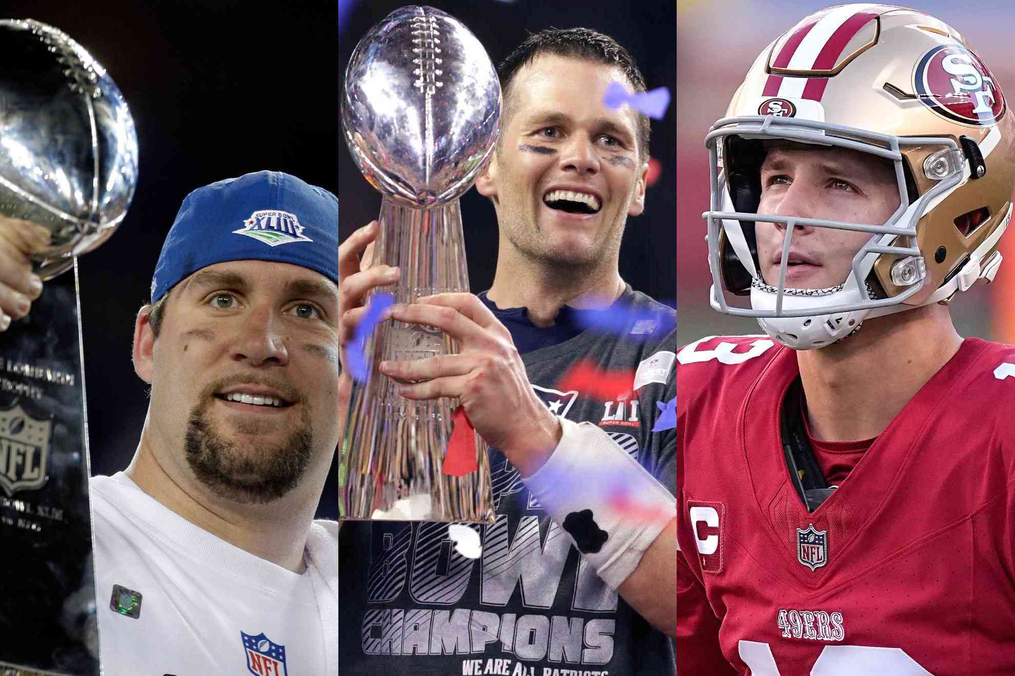 (De izquierda a derecha) Ben Roethlisberger, Tom Brady y Brock Purdy.