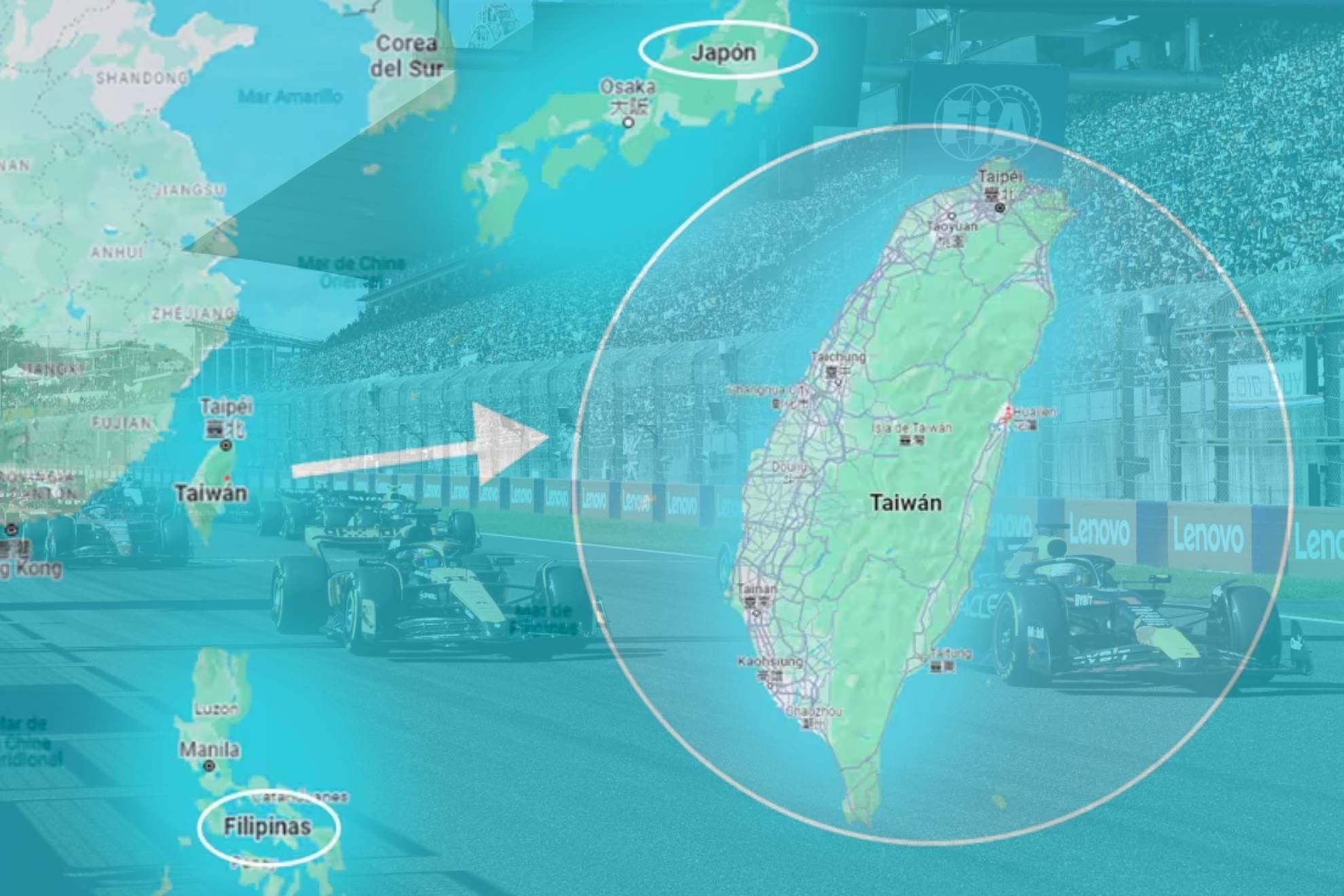 Taiw�n est� aproximadamente a 1,900 kms. de distancia de Suzuka