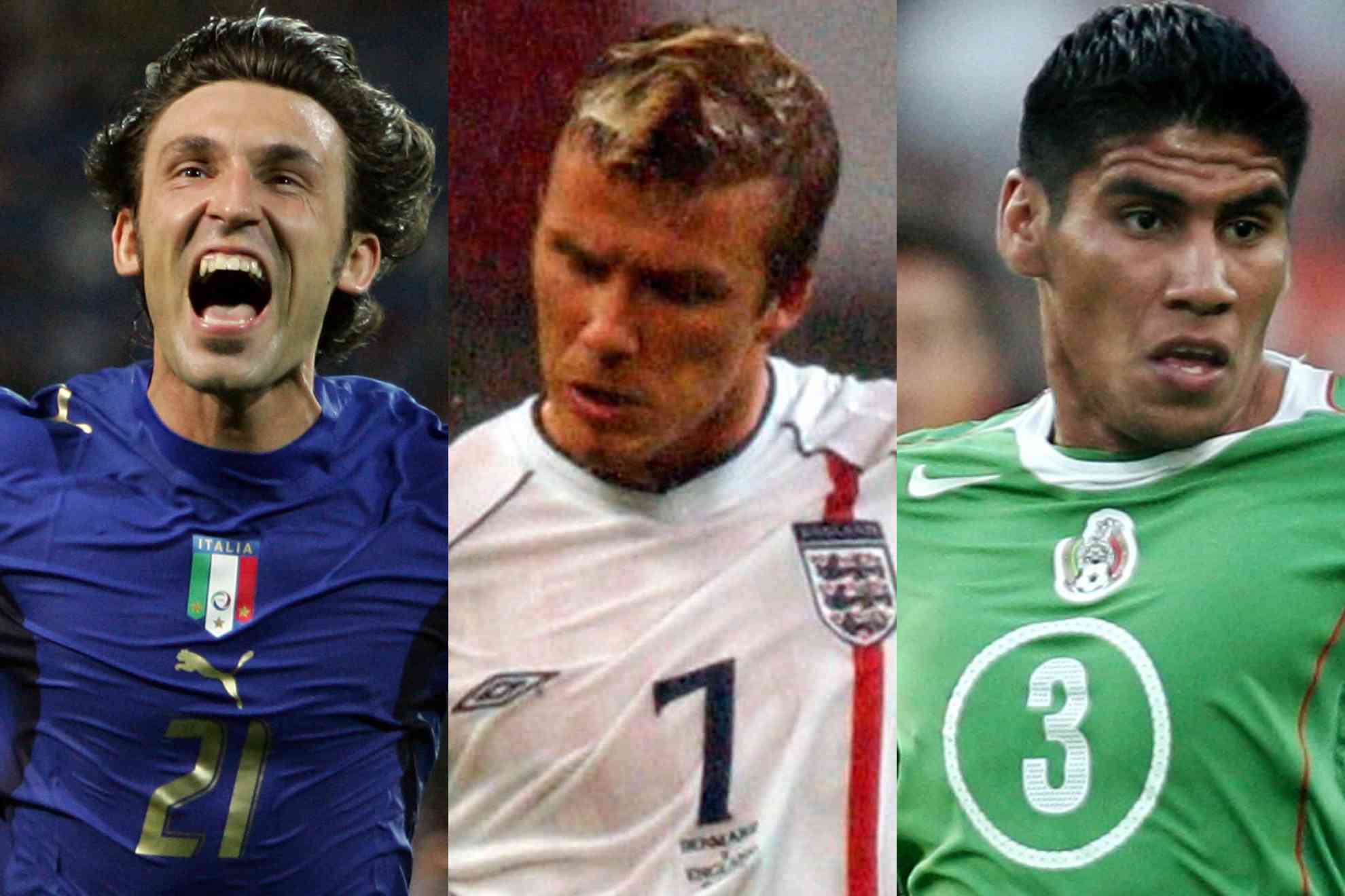 Andrea Pirlo, David Beckham y Carlos Salcido.