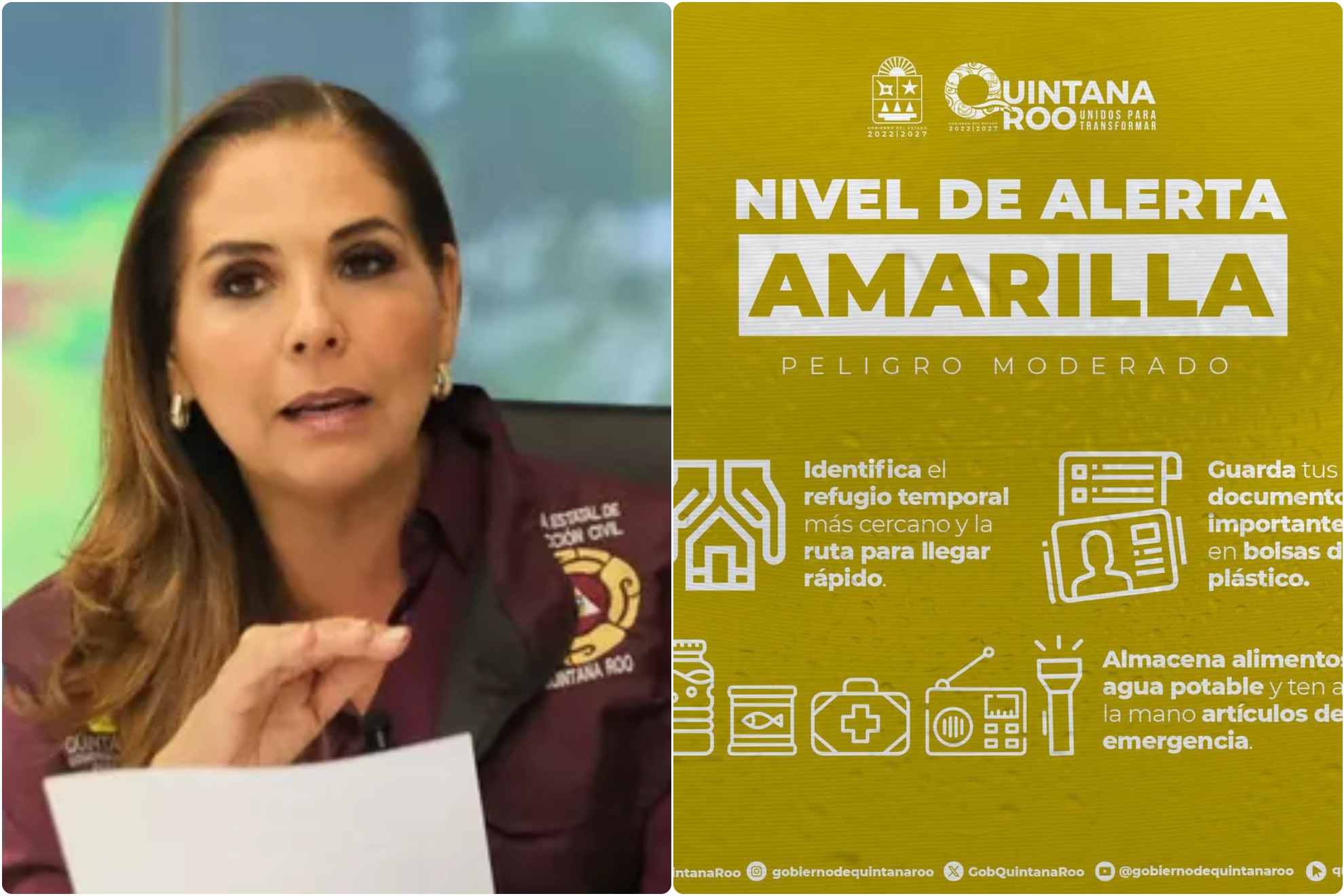 Mara Lezama Espinosa tomando diligencias en vivo ante la inminente llegada de Beryl.