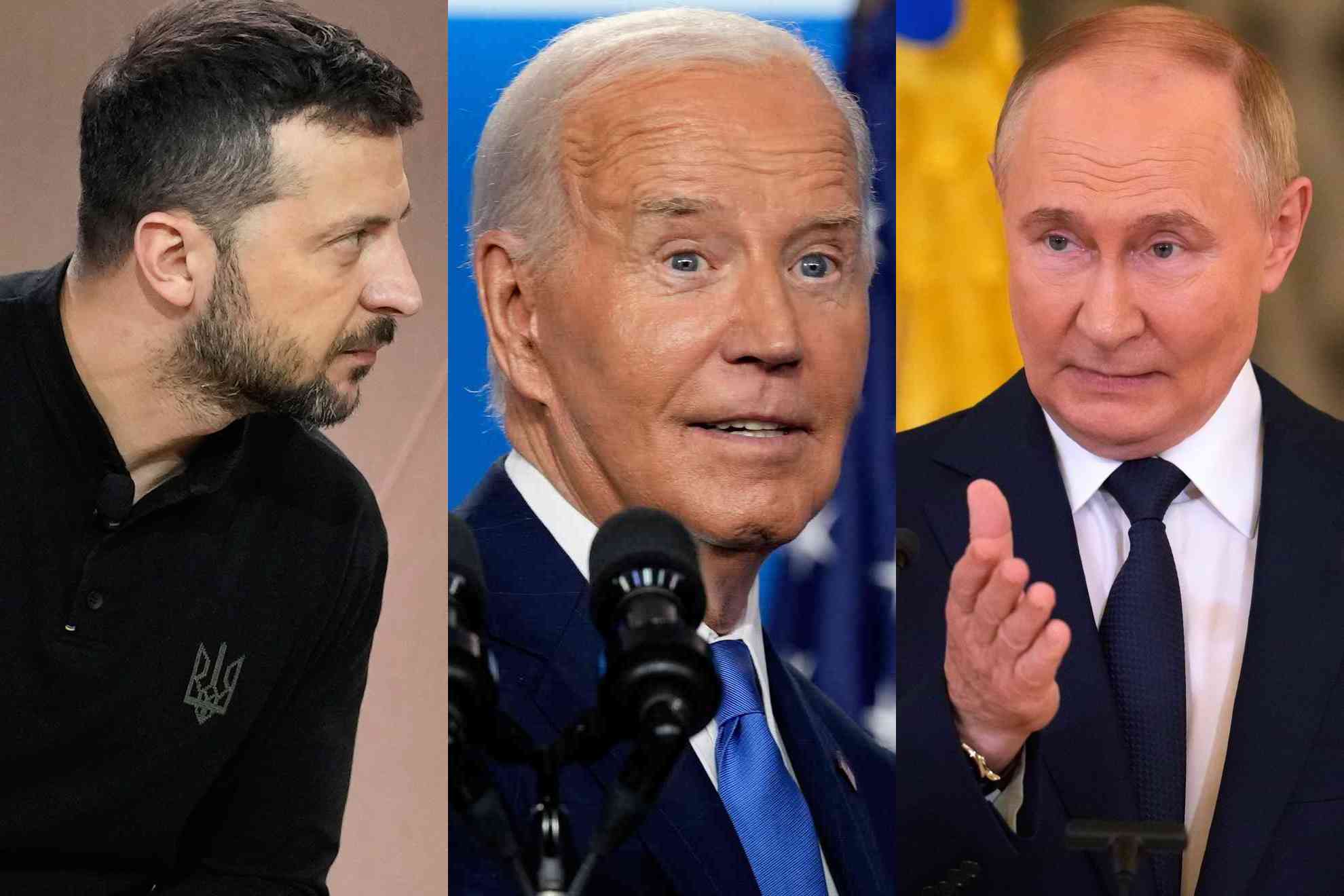 Volod�mir Zelenski, Joe Biden y Vlad�mir Putin.