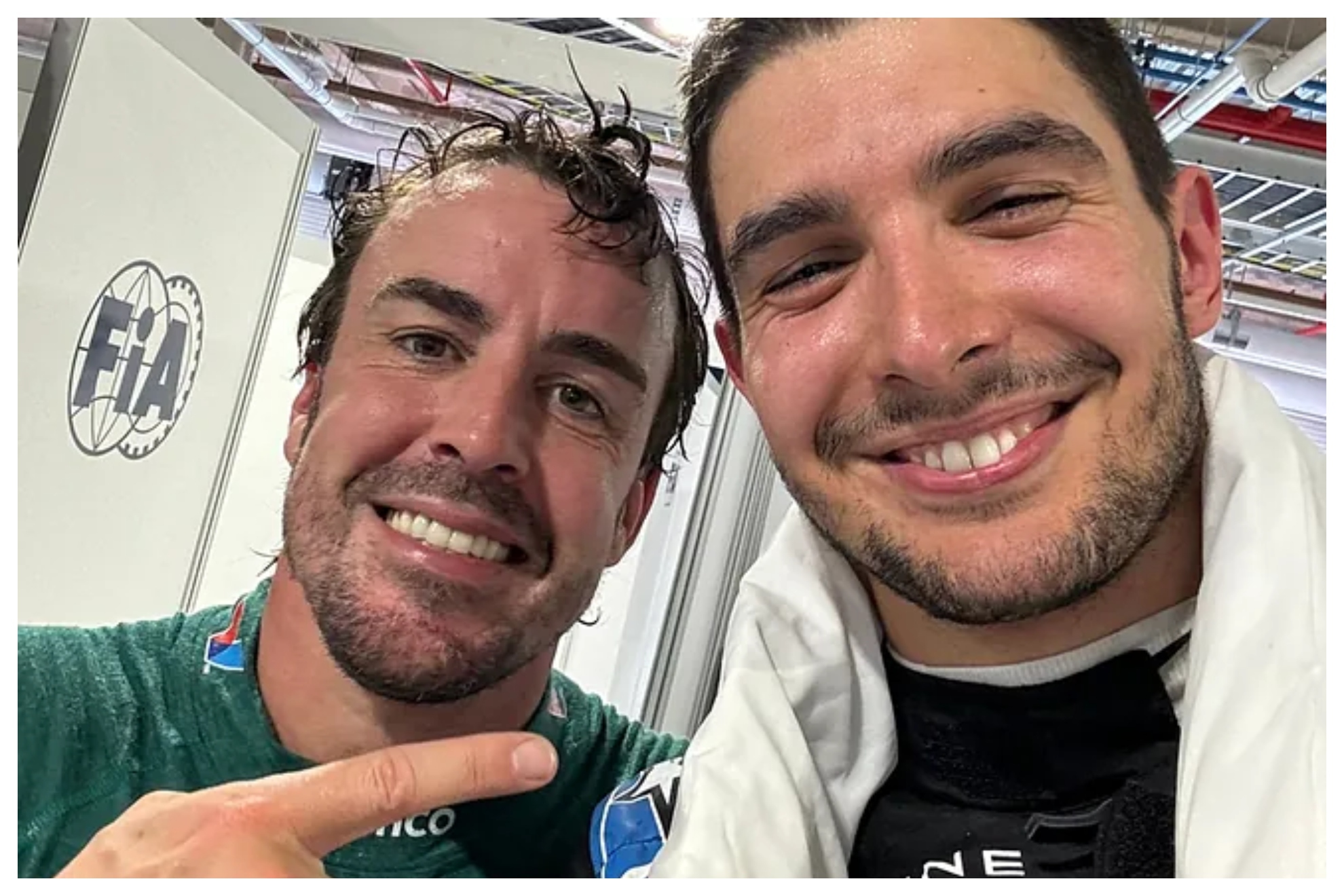 Alonso y Ocon bromean tras una carrera