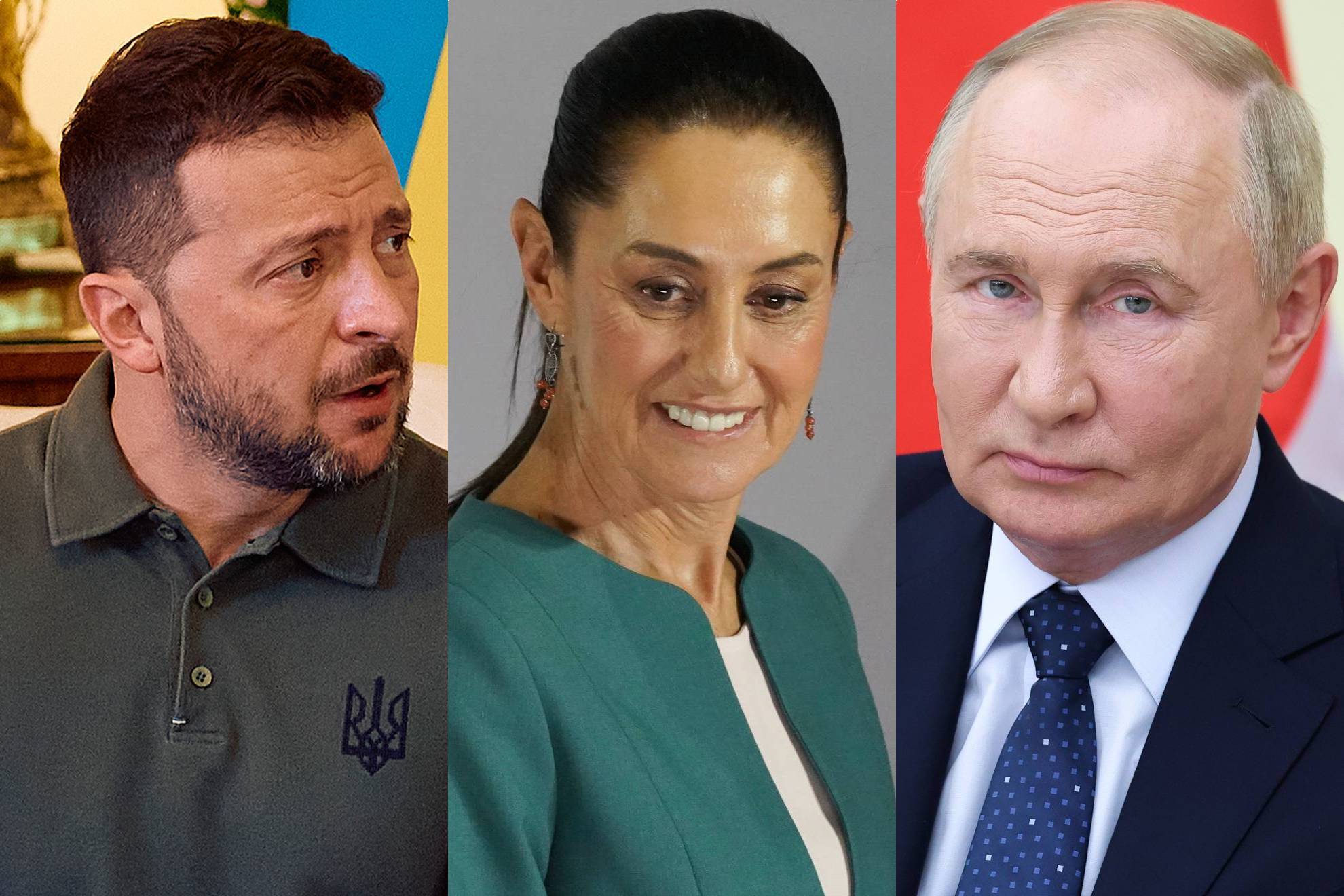 Volod�mir Zelenski, Claudia Sheinbaum y Vlad�mir Putin.