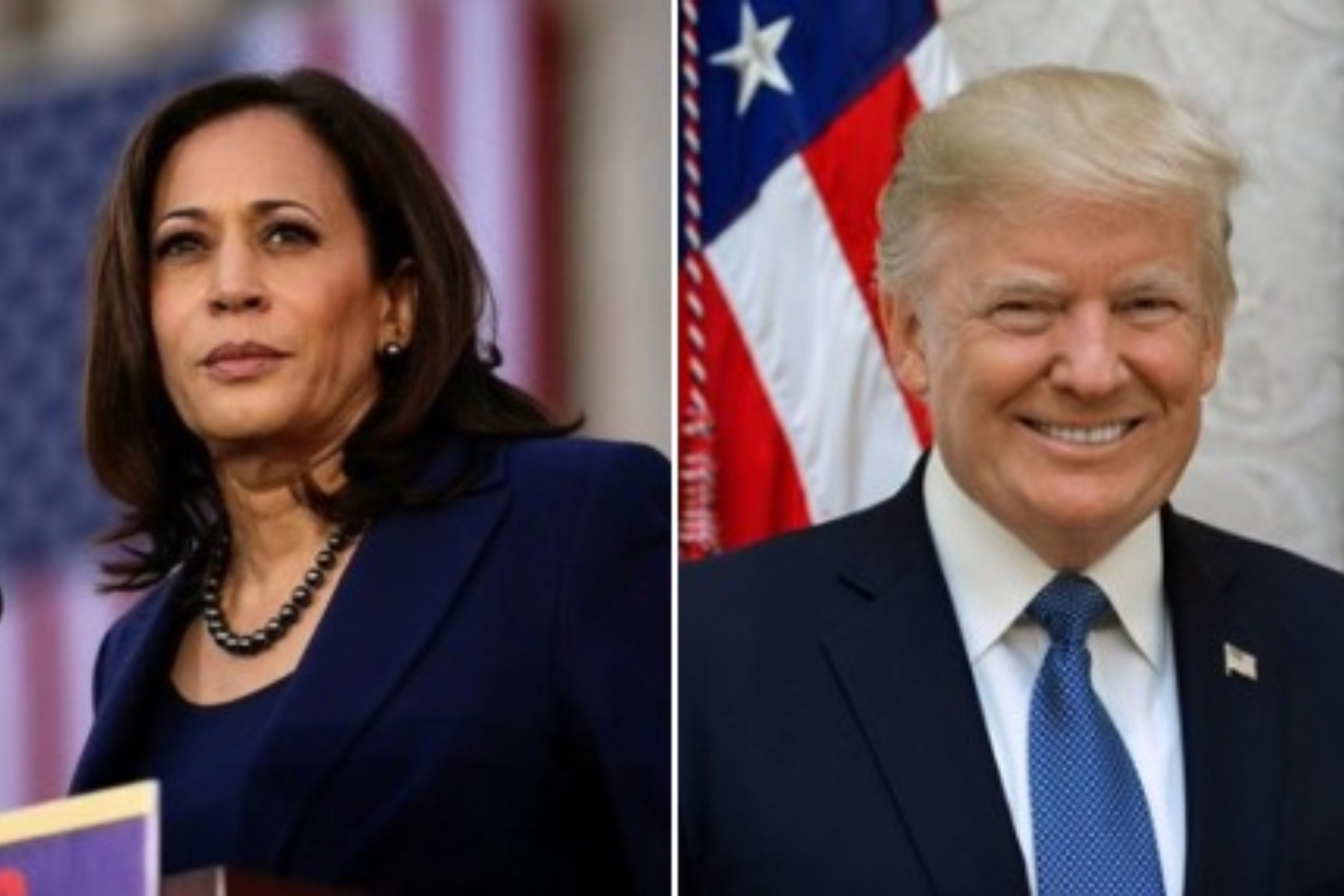 Kamala Harris (izq.) y Donald Trump (der.) ambos candidatos a la presidencia de Estados Unidos