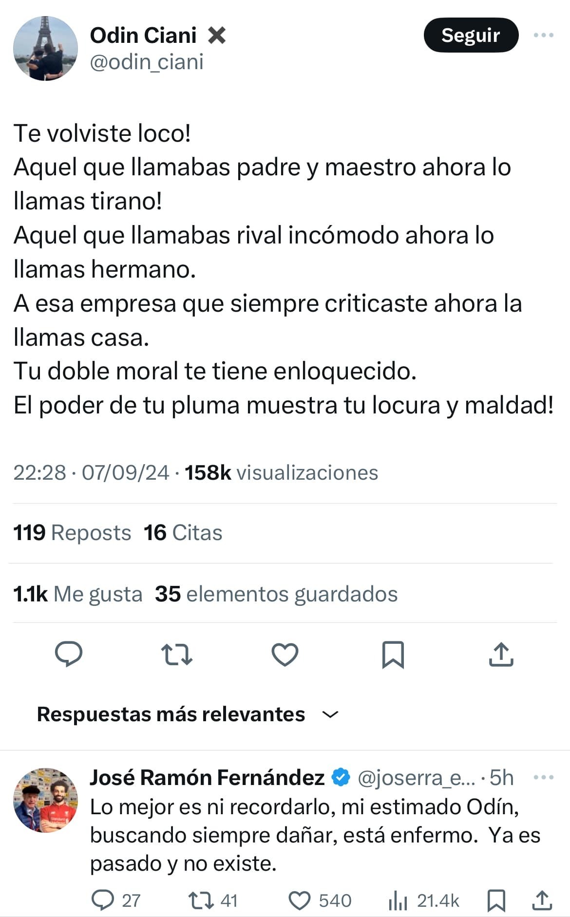 Fern�ndez responde publicaci�n de Od�n Ciani