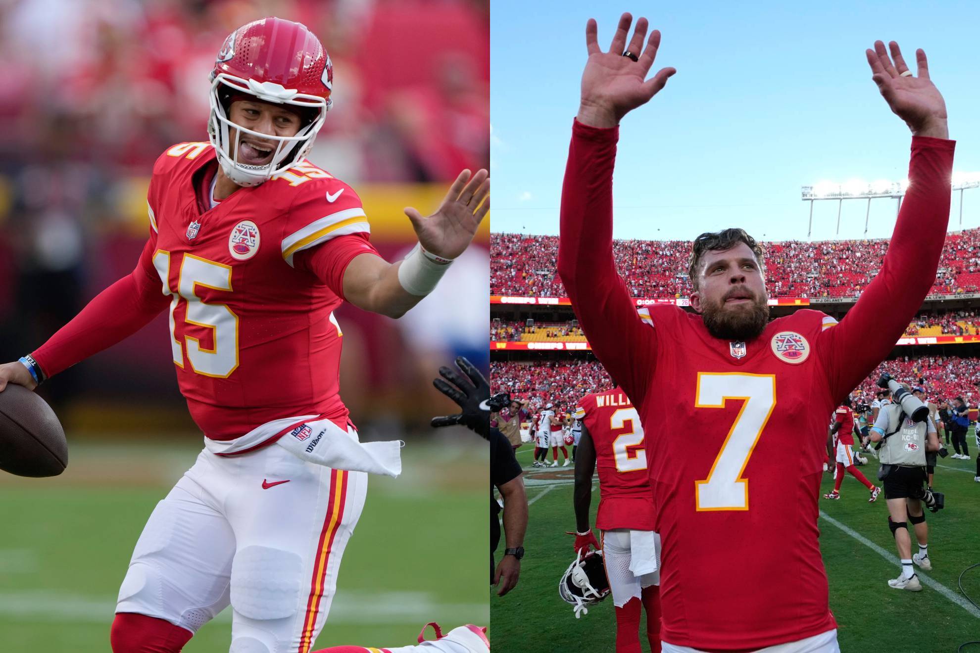 Patrick Mahomes y Harrison Butker.