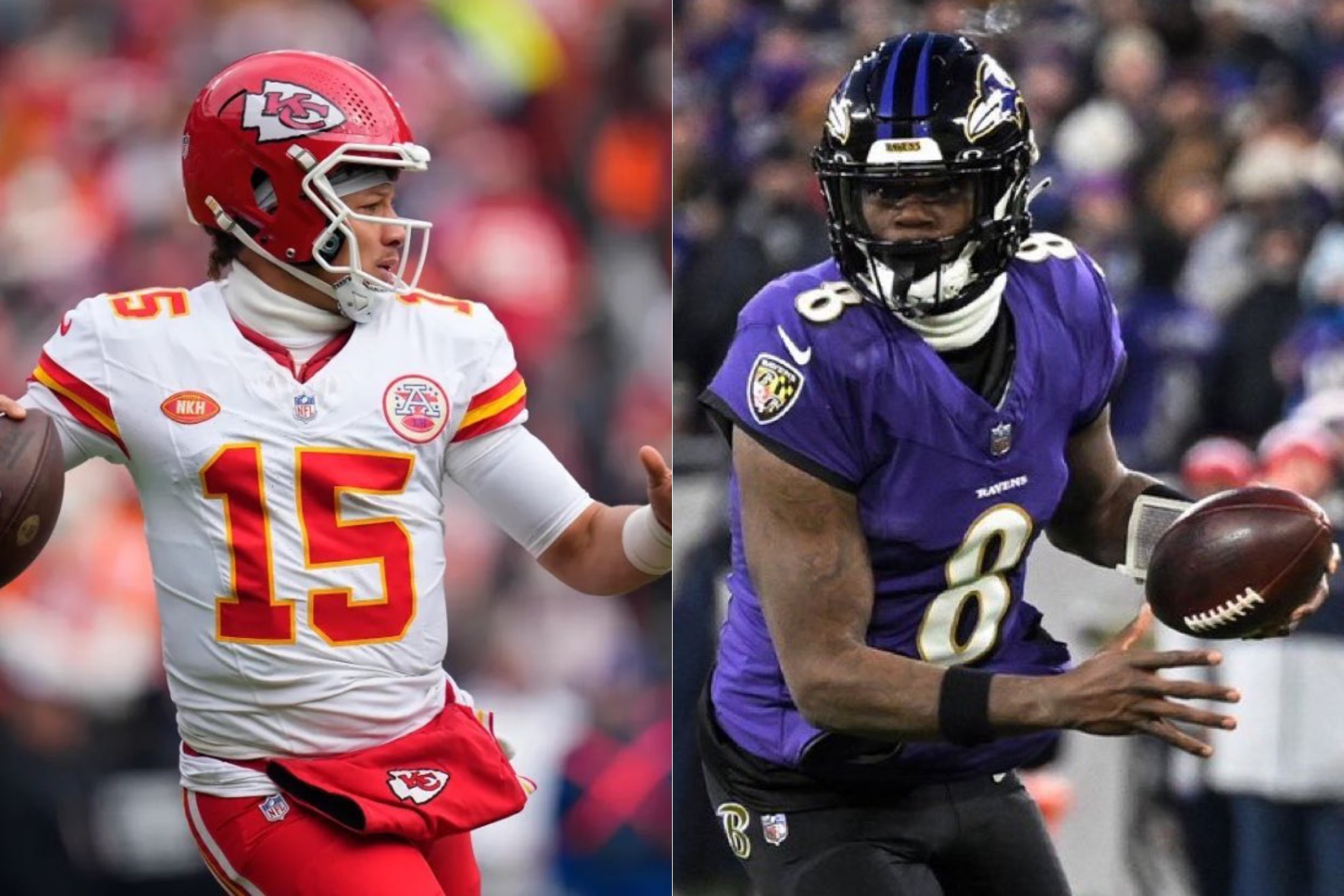 Patrick Mahomes - Chiefs (Izq.) y Lamar Jackson - Ravens (Der.)