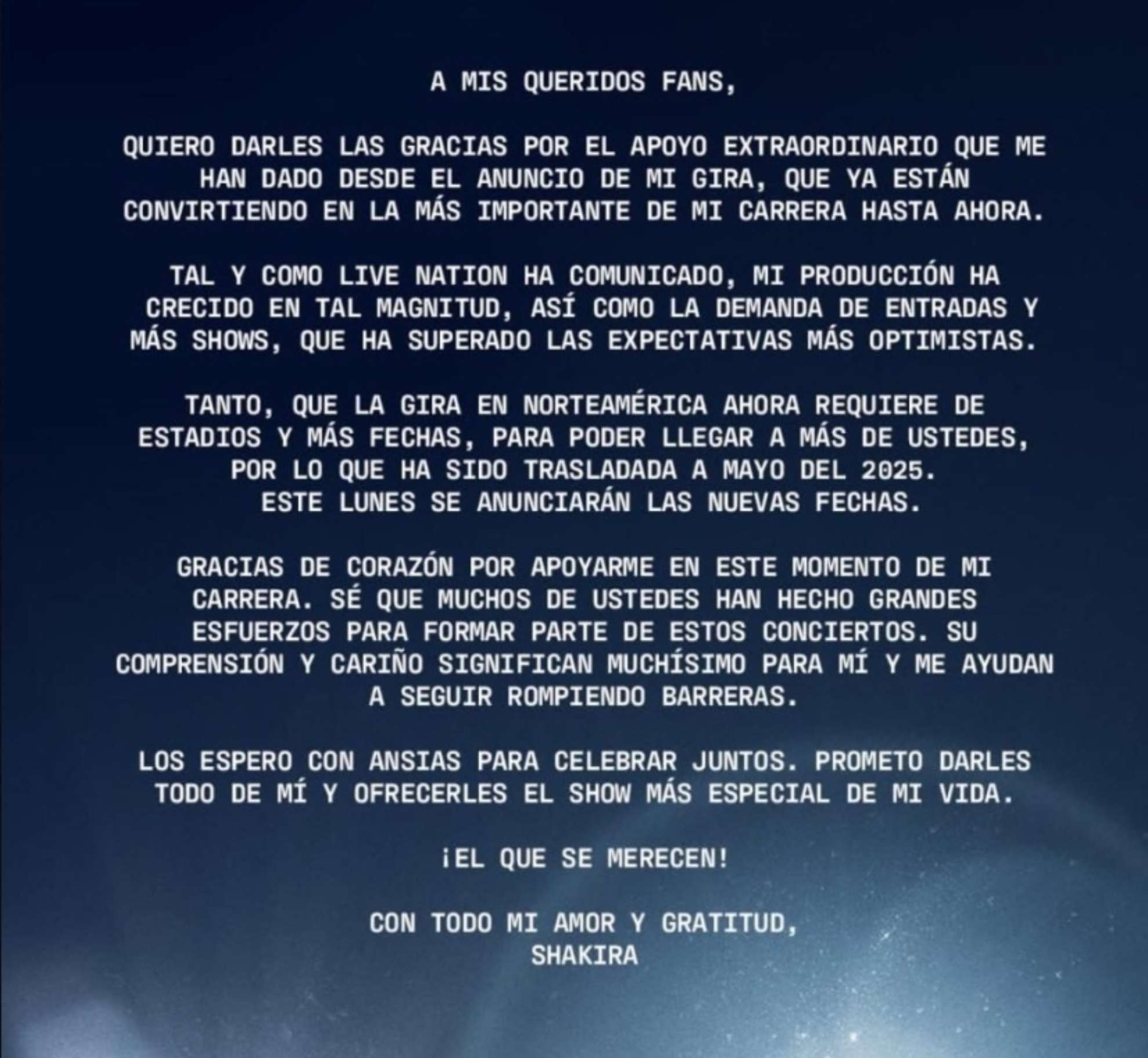 El comunicado del equipo de Shakira