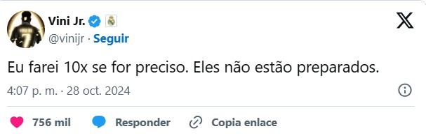 El posteo de Vini apenas terminando Bal�n de Oro 2024