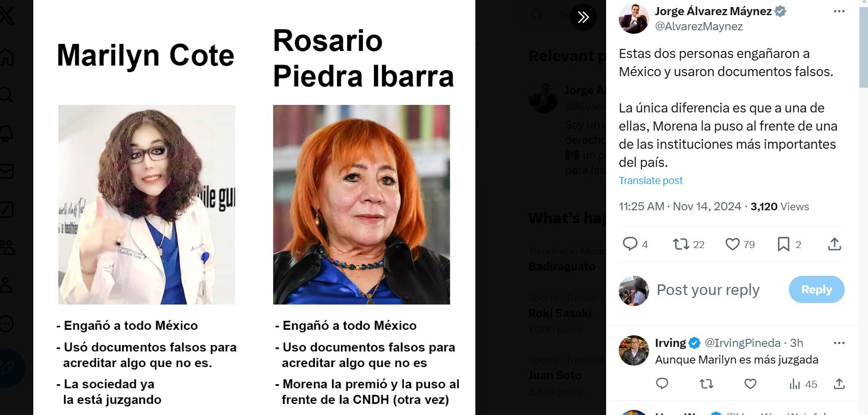 Critica el caso de ambas mujeres