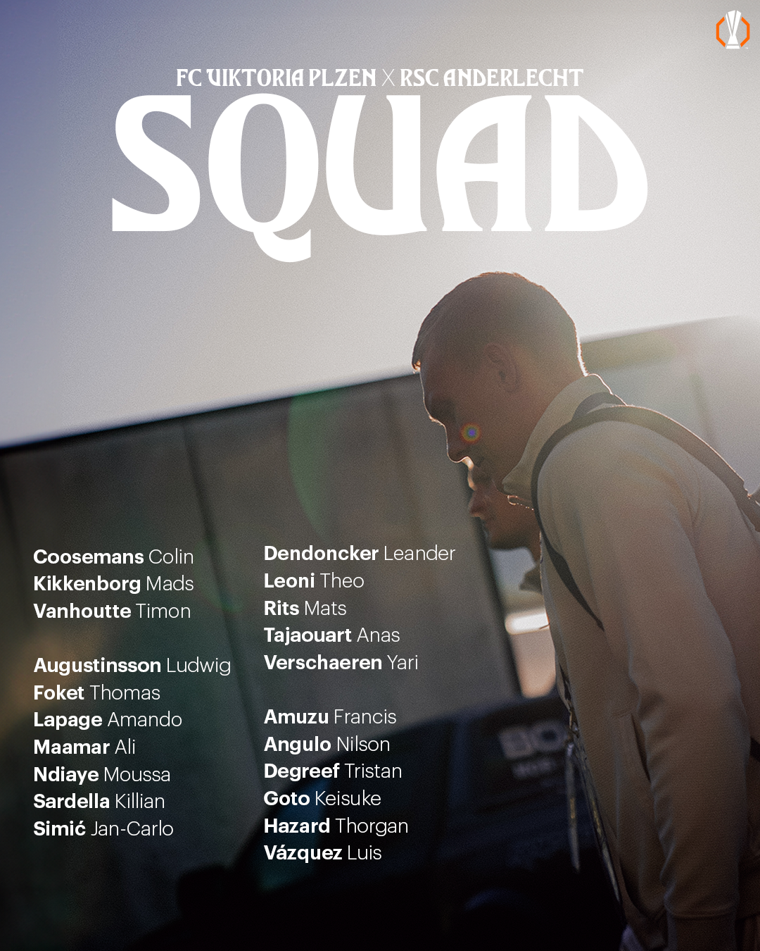 La convocatoria del club belga en su visita al Viktoria Plzen