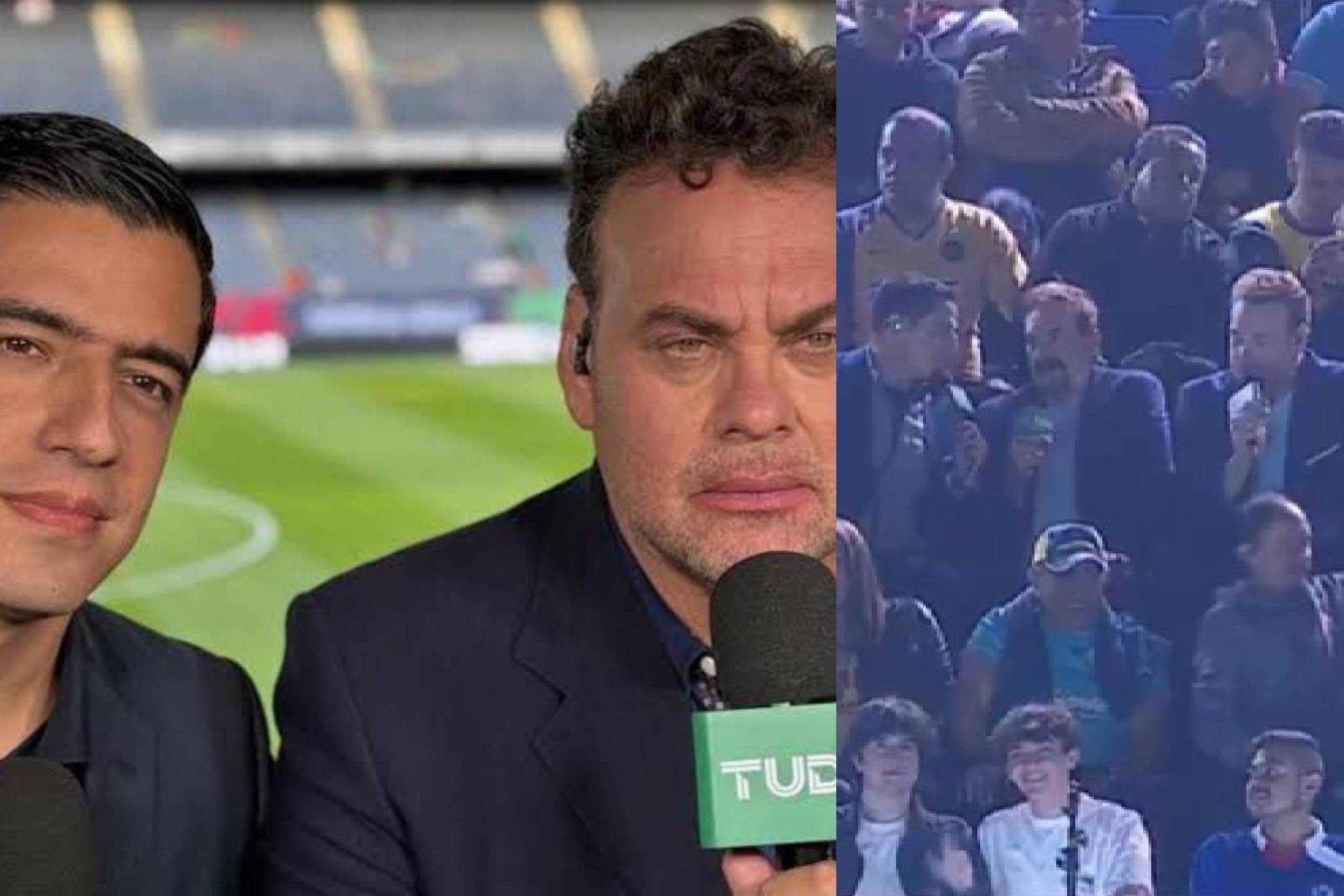 Andr�s Vaca y David Faitelson narran Am�rica - Cruz Azul desde tribunas del Estadio Ciudad de los Deportes.