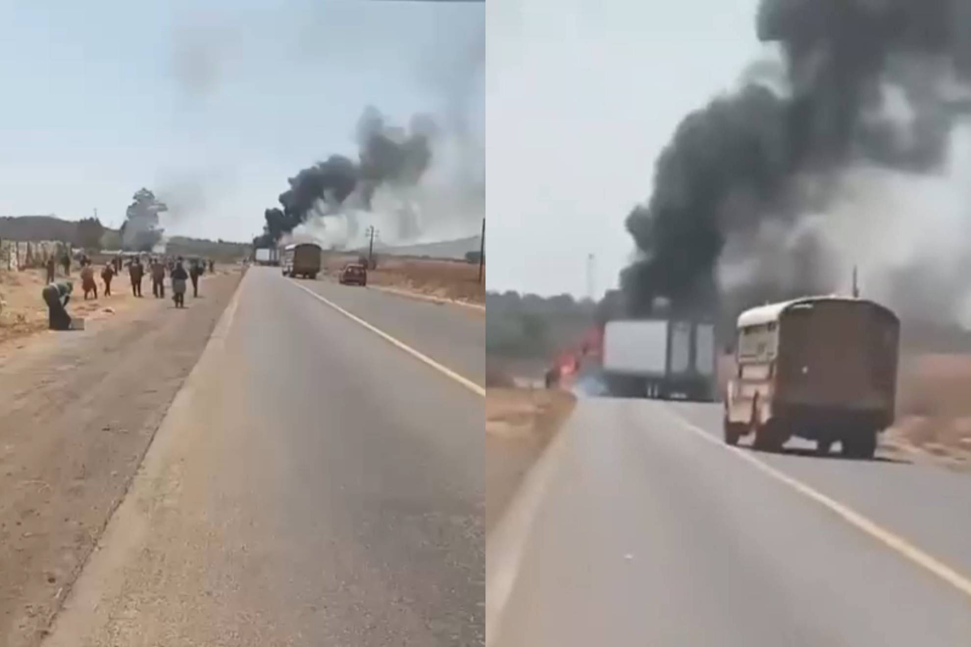 Quema de veh�culos cerca de Zamora, Michoac�n.