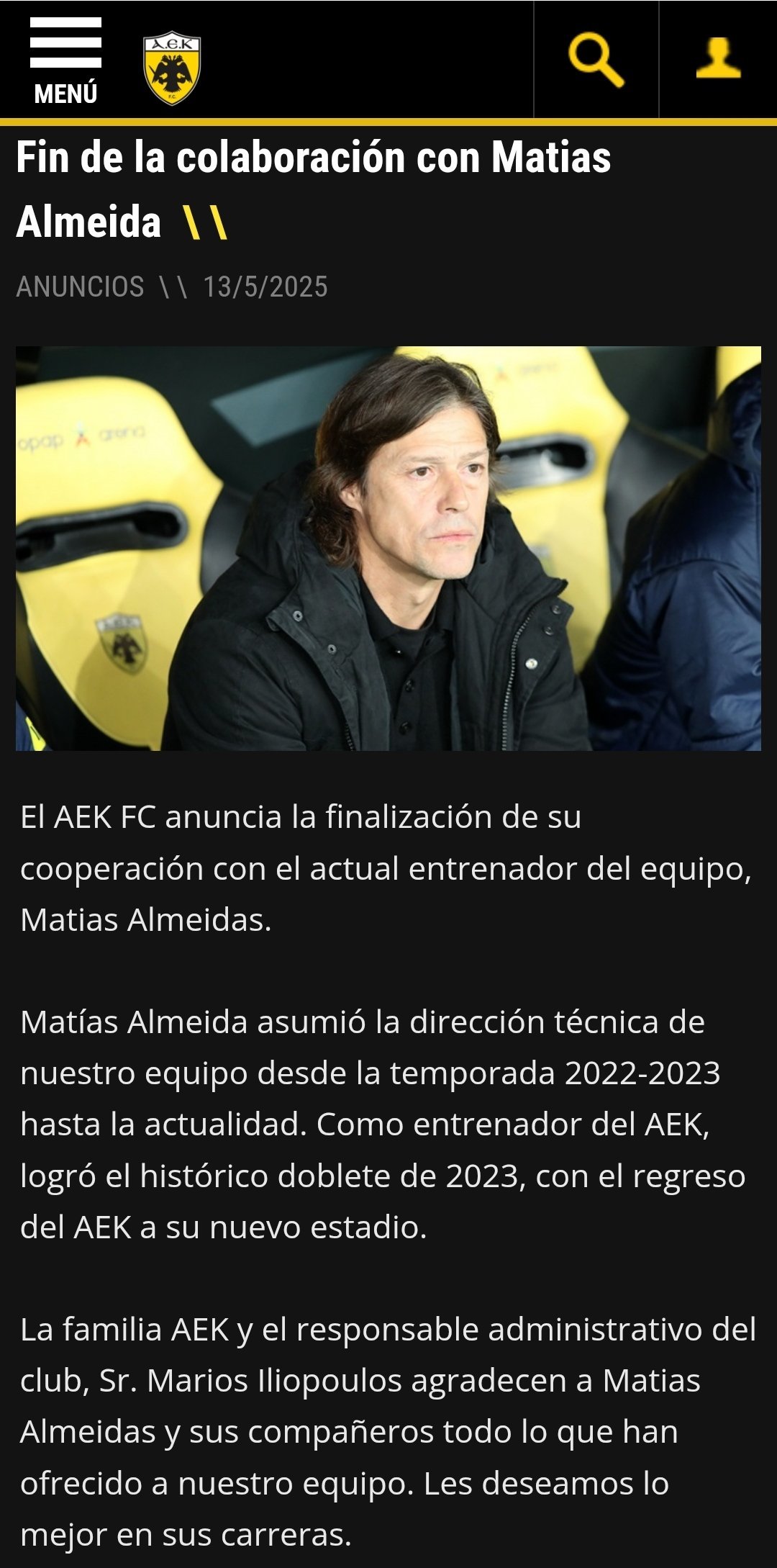 AEK Atenas anuncia la salida de Mat�as Almeyda