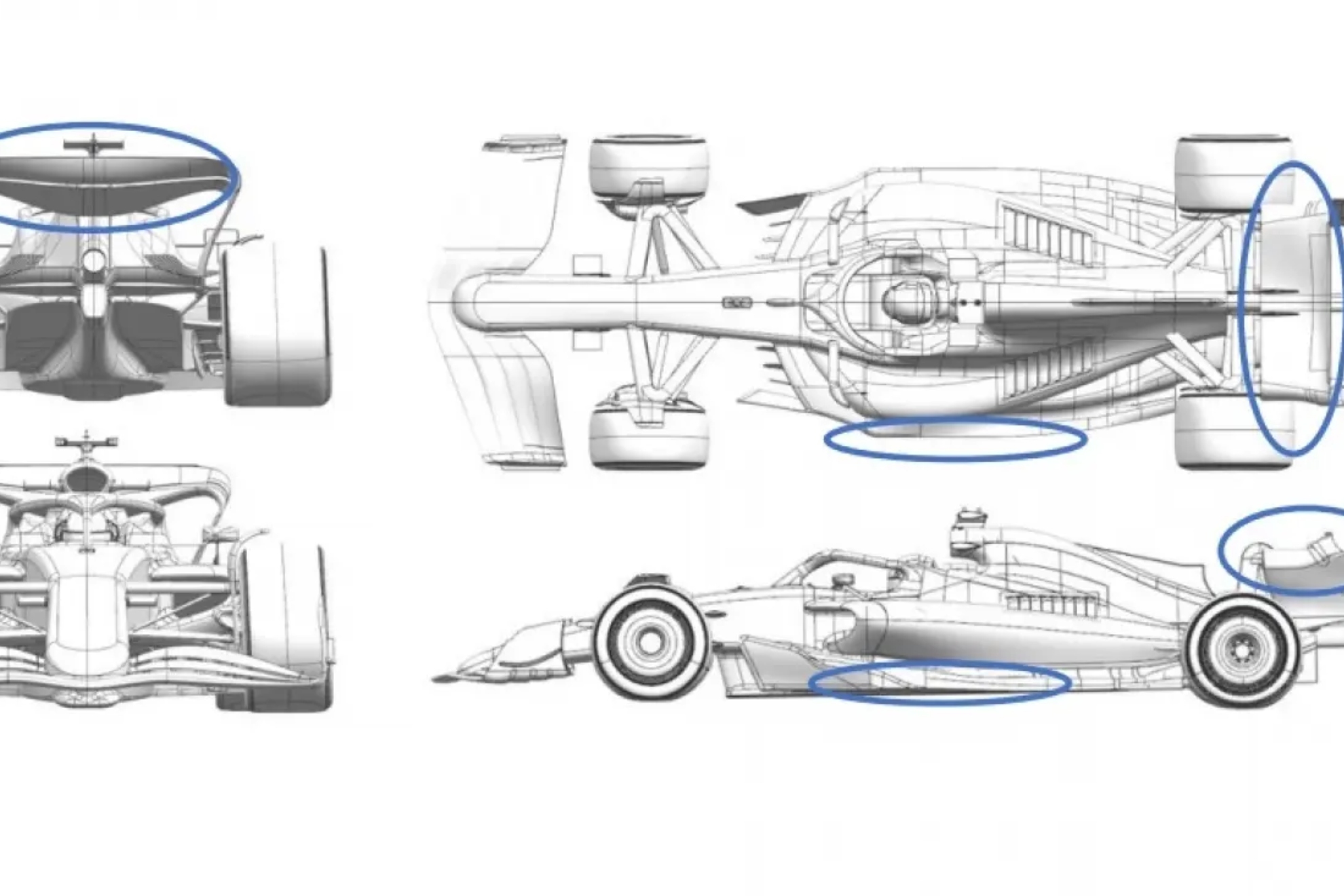Todos con alerones nuevos, salvo McLaren, Mercedes y Alpine