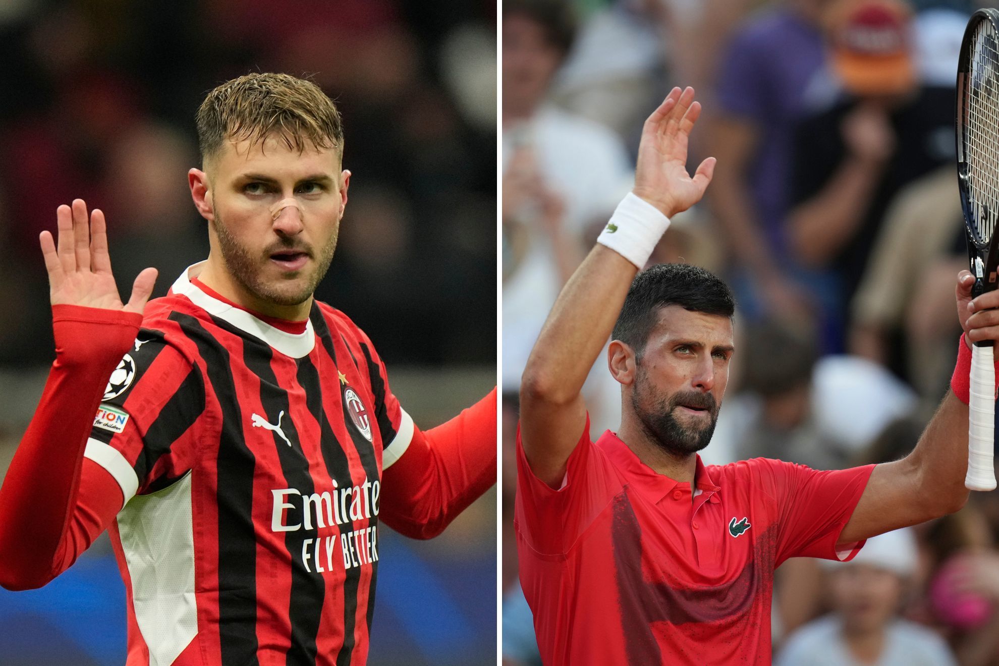 Novak Djokovic lanza gui�o al AC Milan por la Champions League y Santi Gim�nez lo celebra