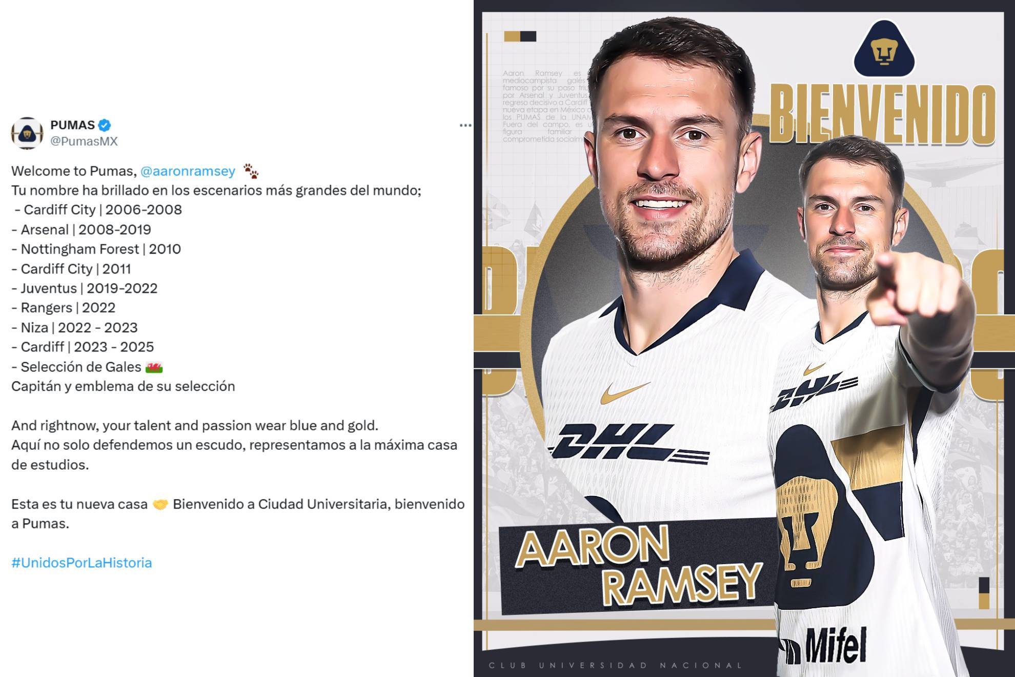 As� anunciaron a Aaron Ramsey en el Pedregal