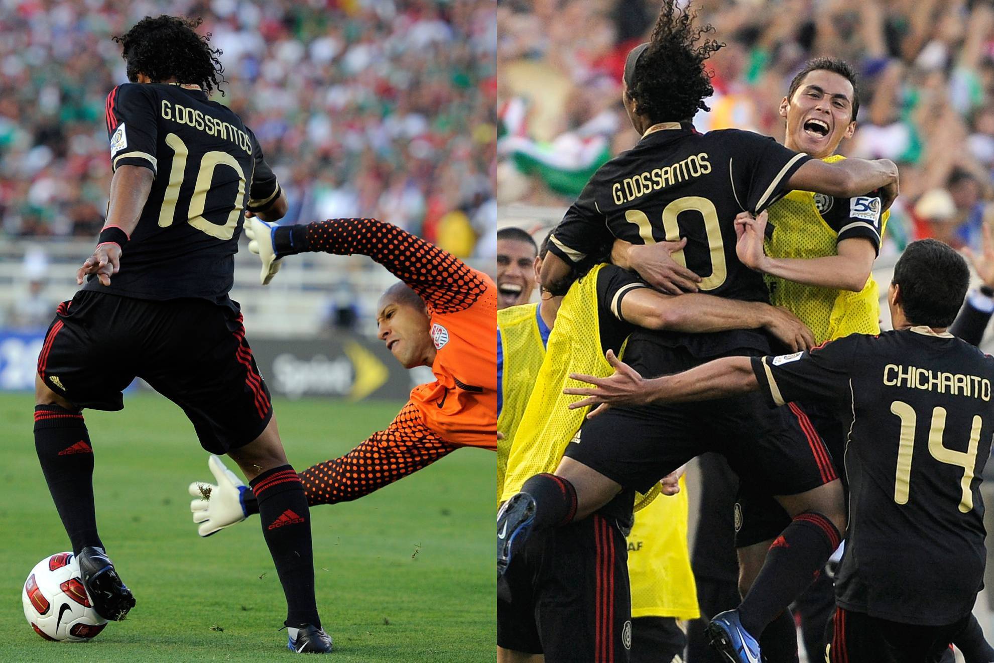 Giovani Dos Santos y Tim Howard.