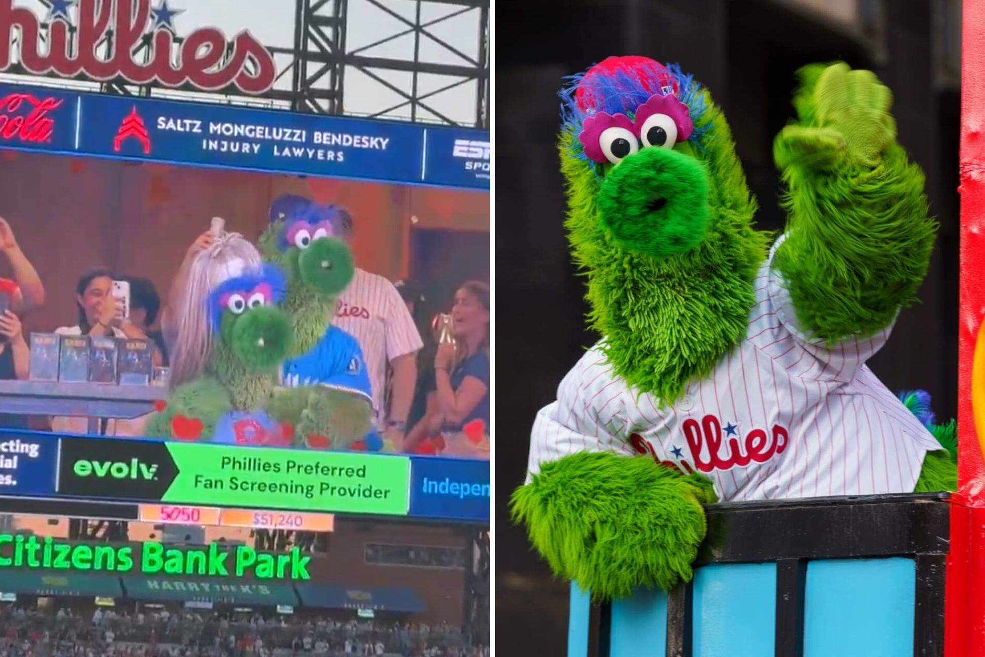 Mascota de Phillies se burla imitando infidelidad de Andy Byron en concierto de Coldplay