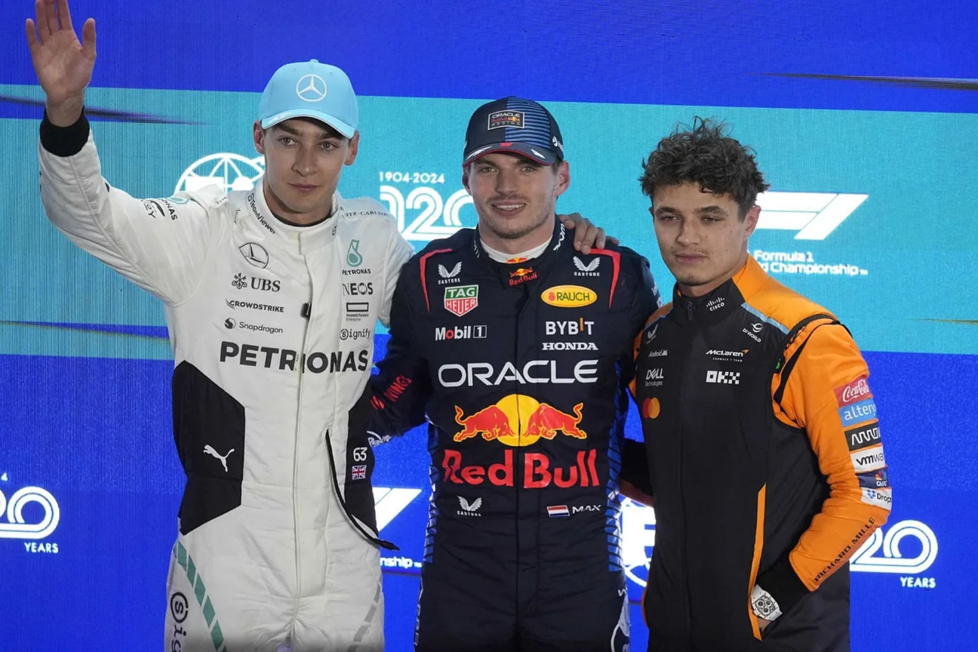 Russell, Verstappen y Lando Norris