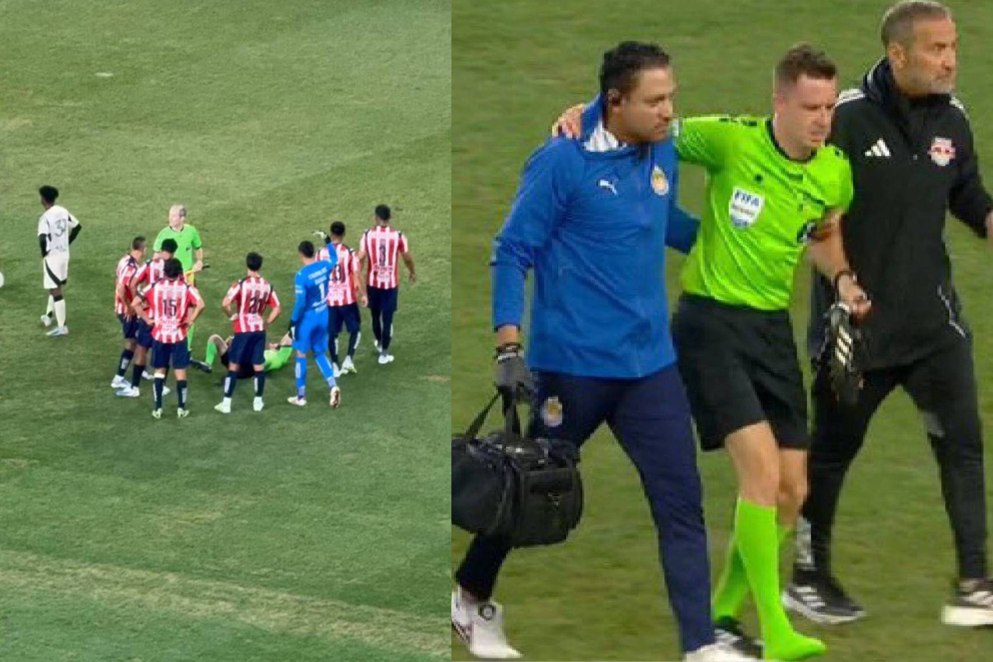 �rbitro se lesiona y sale de cambio en el Chivas vs NY Red Bulls en la Leagues Cup 2025.