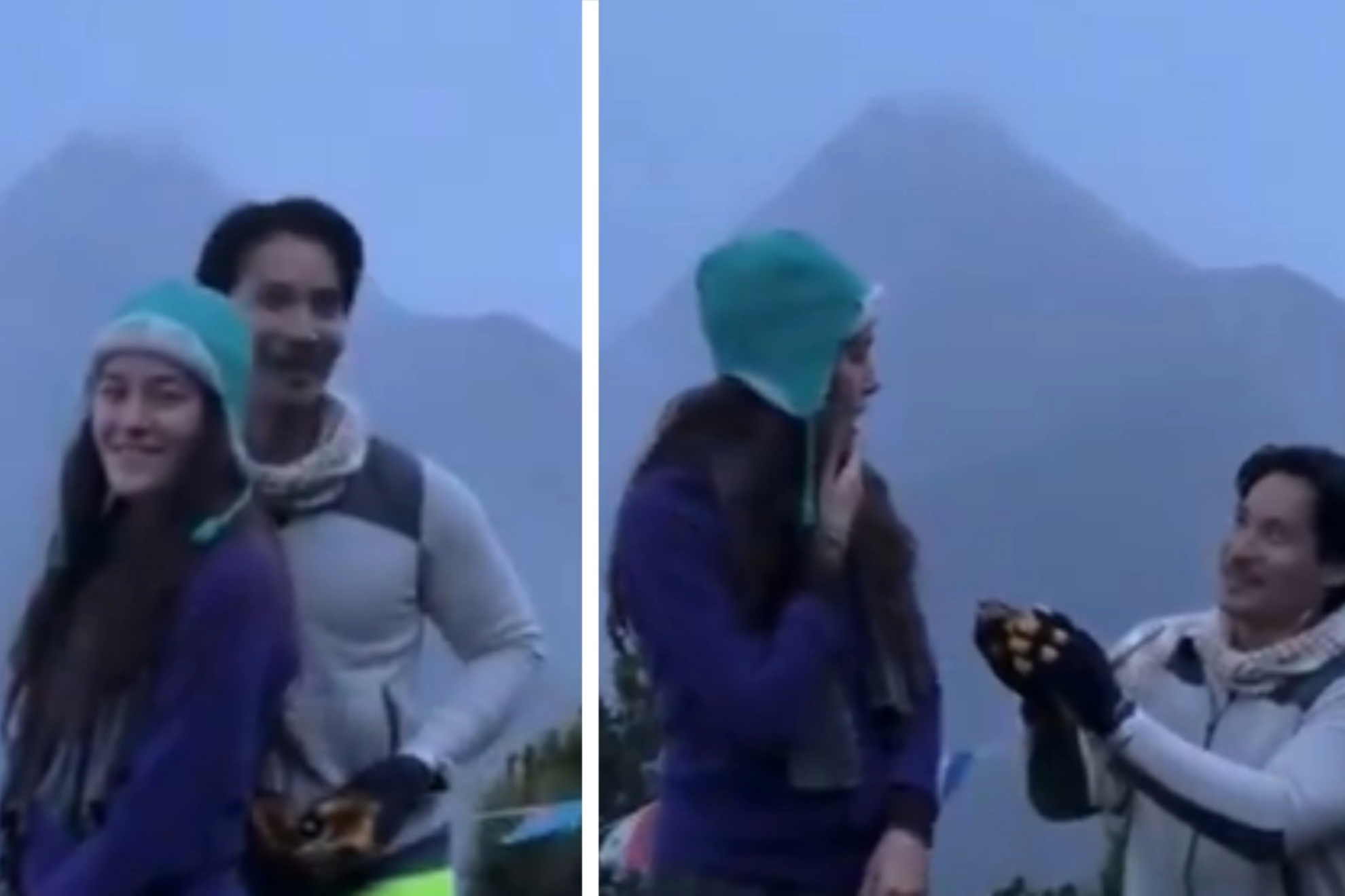 �Volc�n erupciona en ese momento detr�s de la pareja!