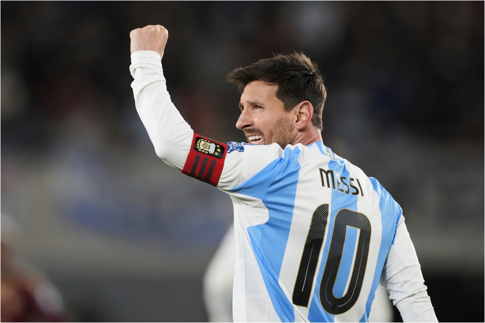 Messi celebra durante el triunfo de Argentina ante Venezuela