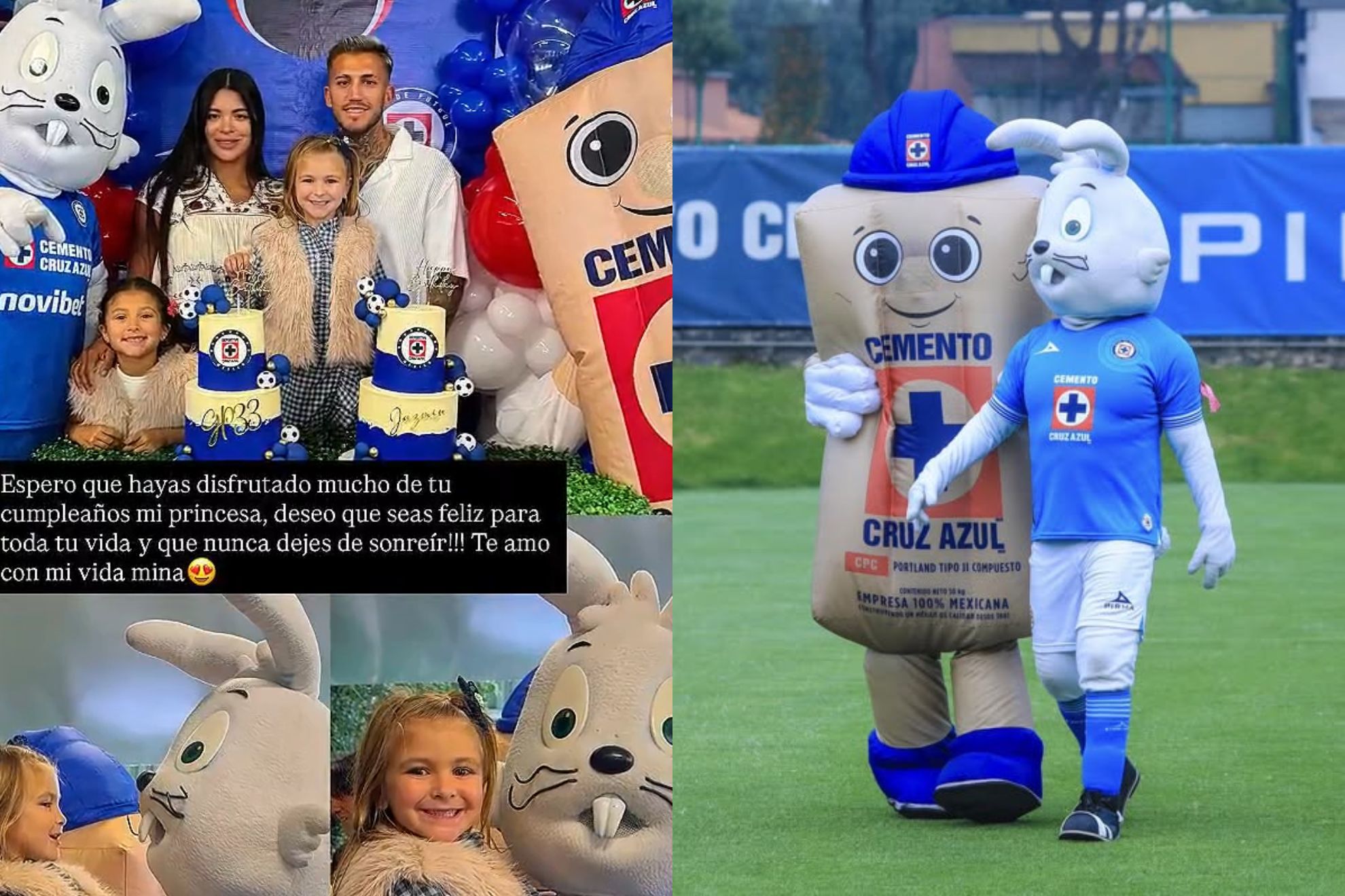 Festejo de la hija de Gonzalo Piovi con las mascotas de Cruz Azul