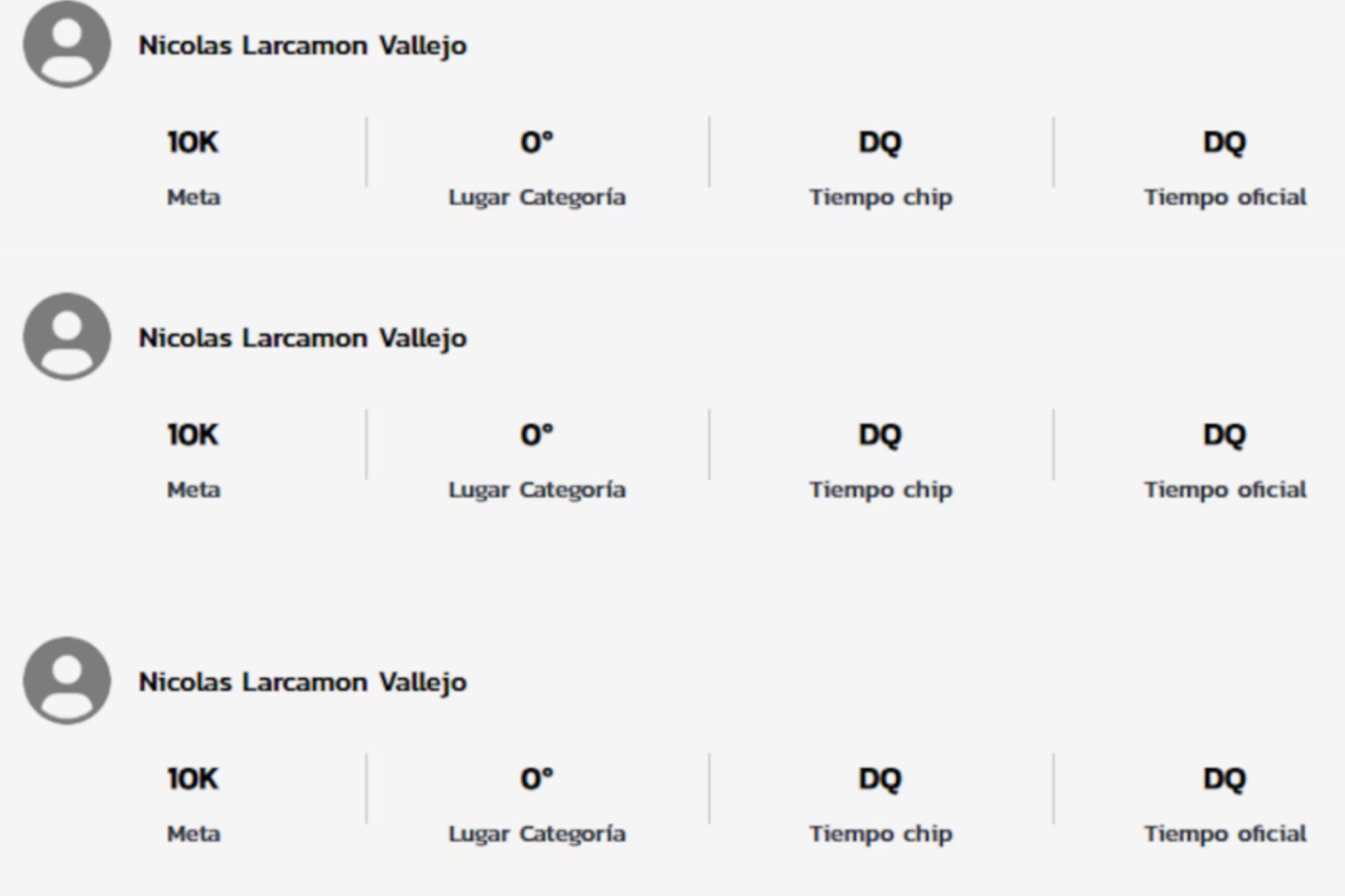 Registro de Nicol�s Larcam�n en la carrera de 10 kil�metros