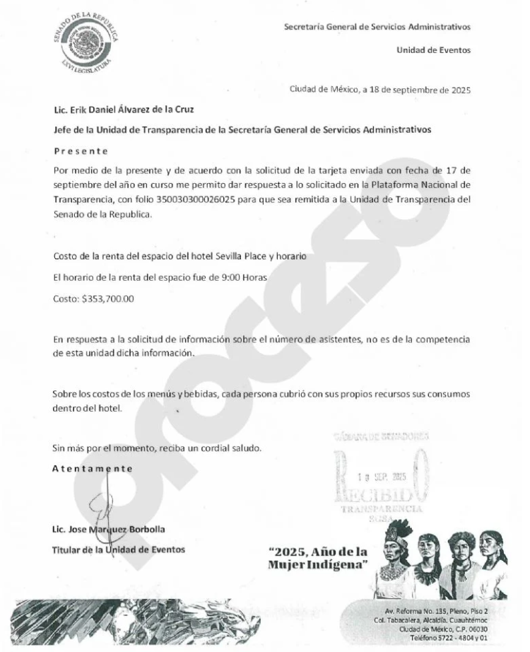 Contrato de renta por el Senado.