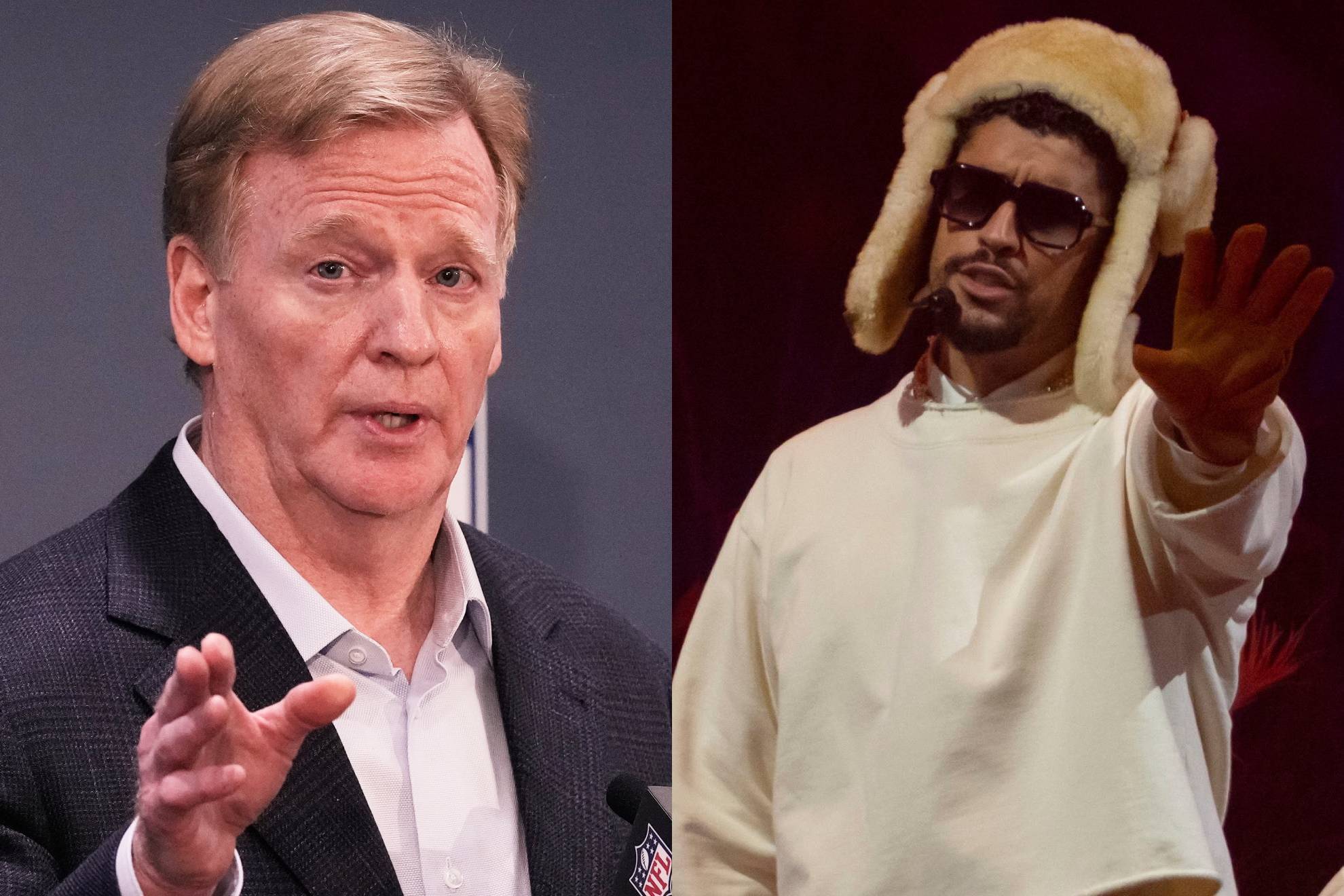 Roger Goodell y Bad Bunny.