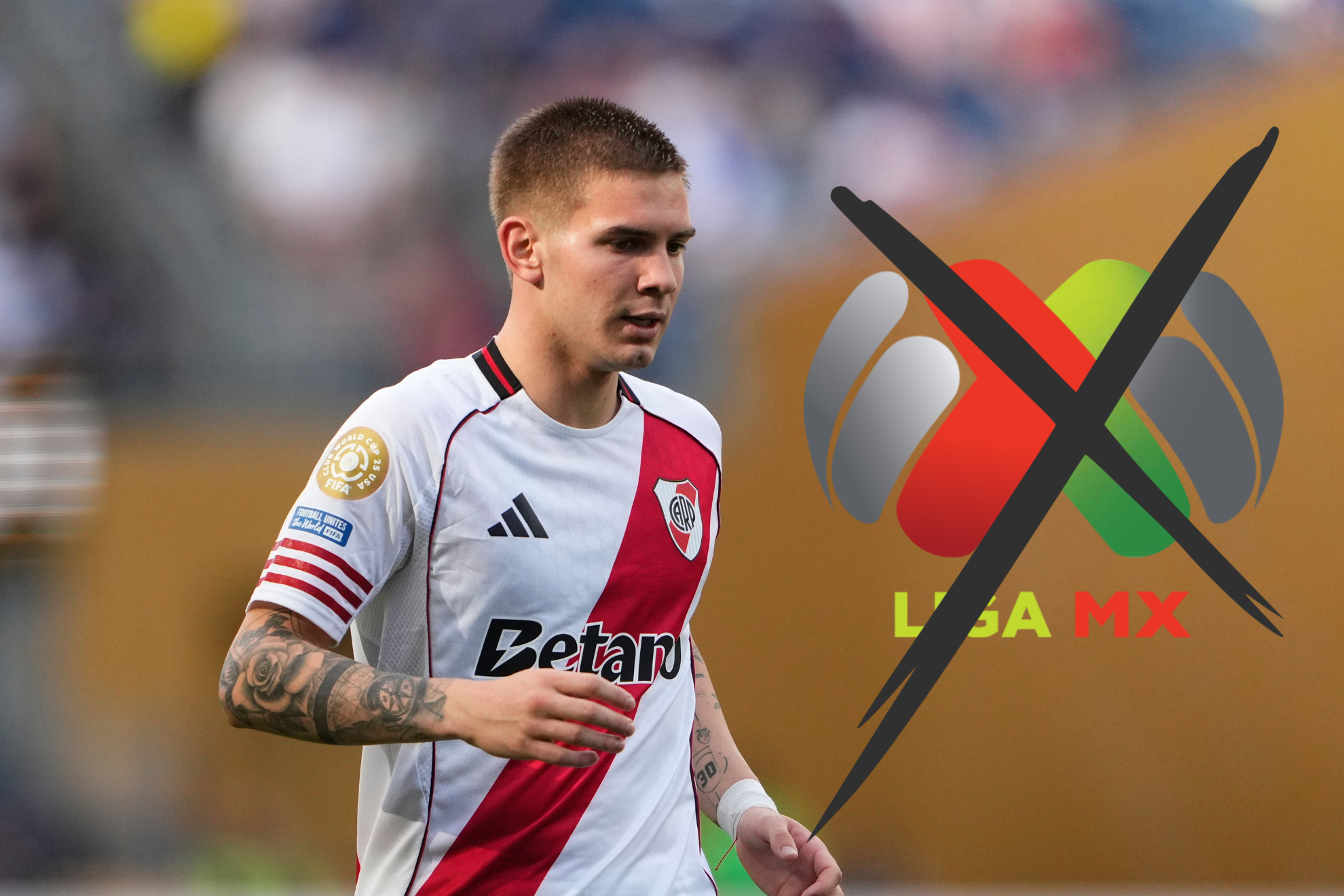 Mastantuono, en un partido con River Plate.