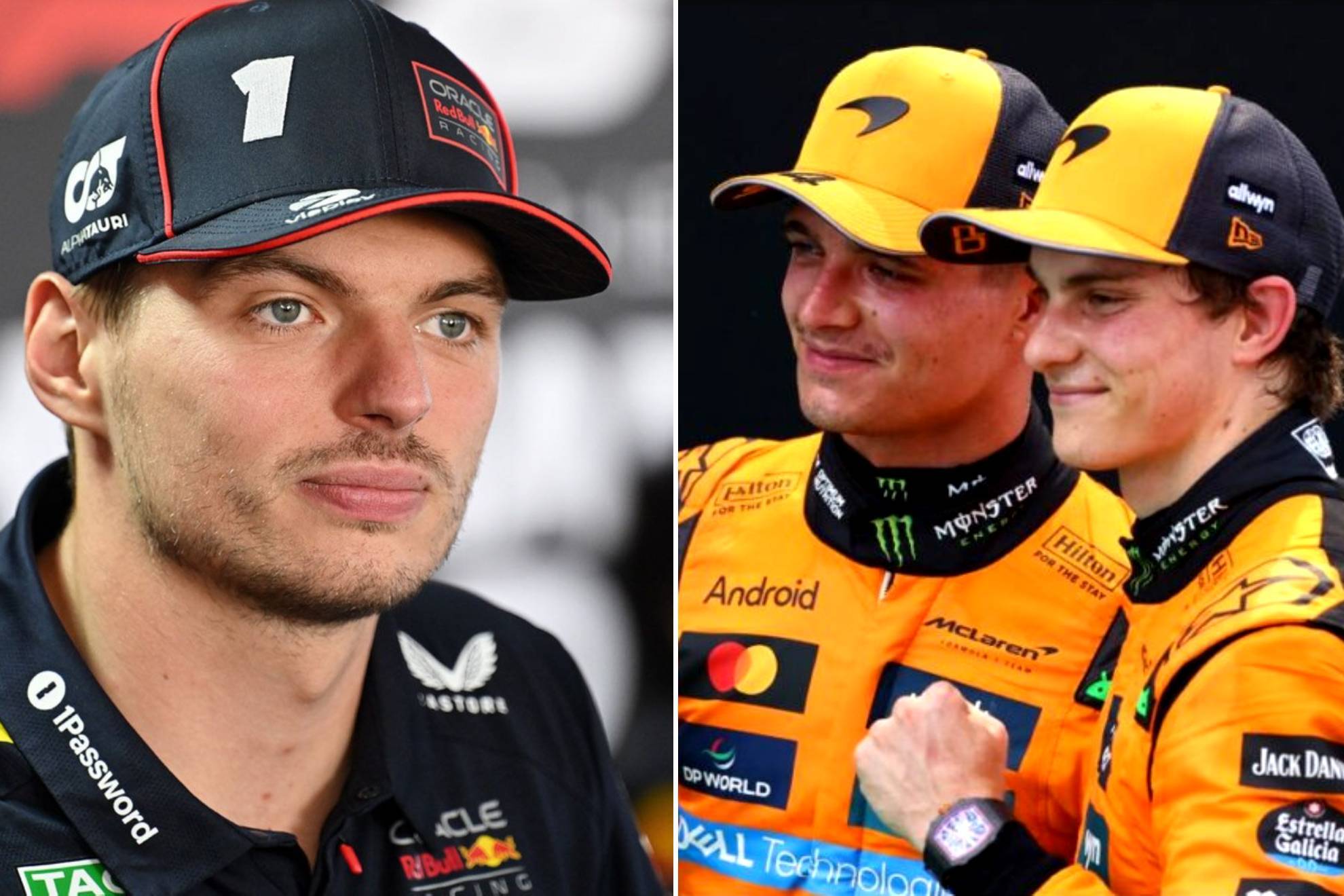 Max Verstappen vs Oscar Piastri y Lando Norris |