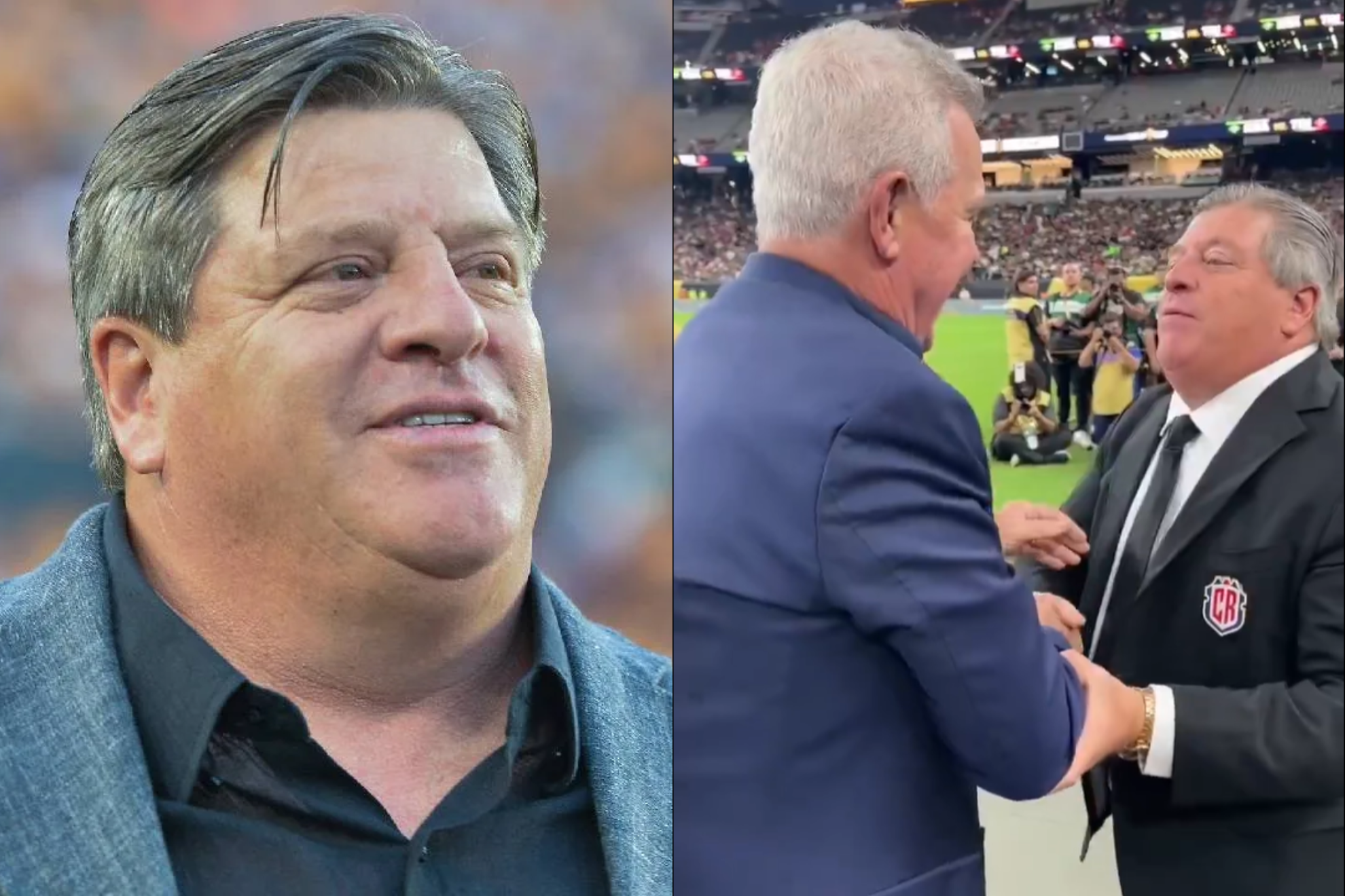 Miguel Herrera se consuela con Javier Aguirre luego de fracasar con Costa Rica
