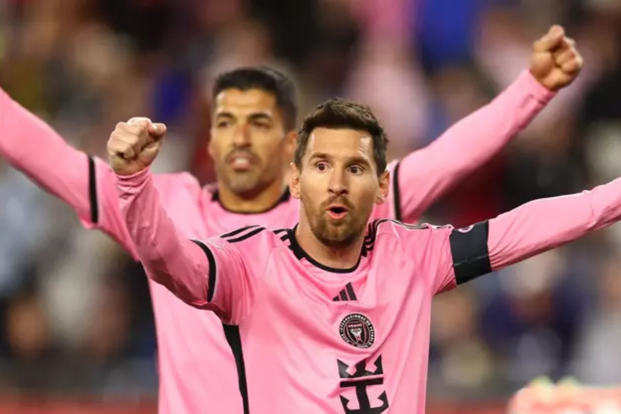 Messi y Luis Su�rez celebran un gol con Inter Miami