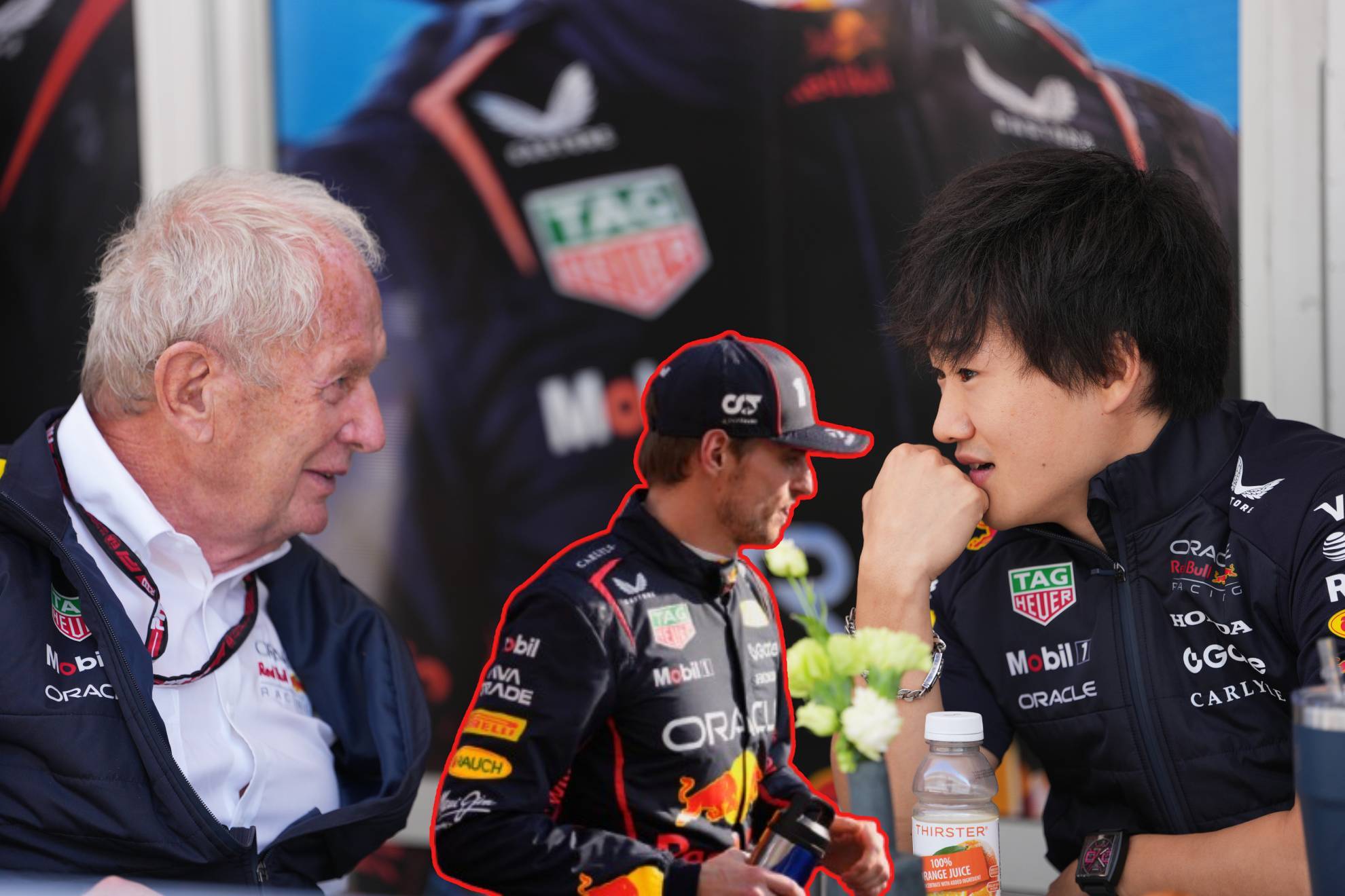 Helmut Marko Yuki Tsunoda Max Verstappen Red Bull Racing F1