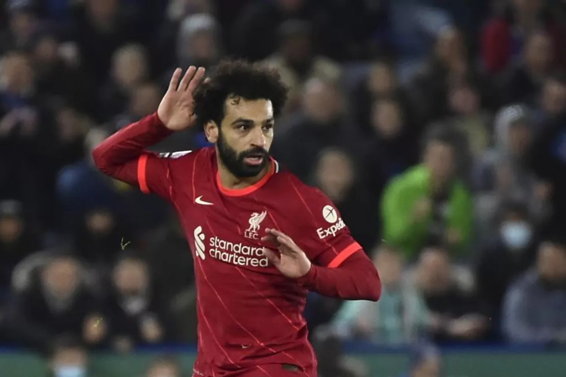 Salah celebra un gol con el Liverpool