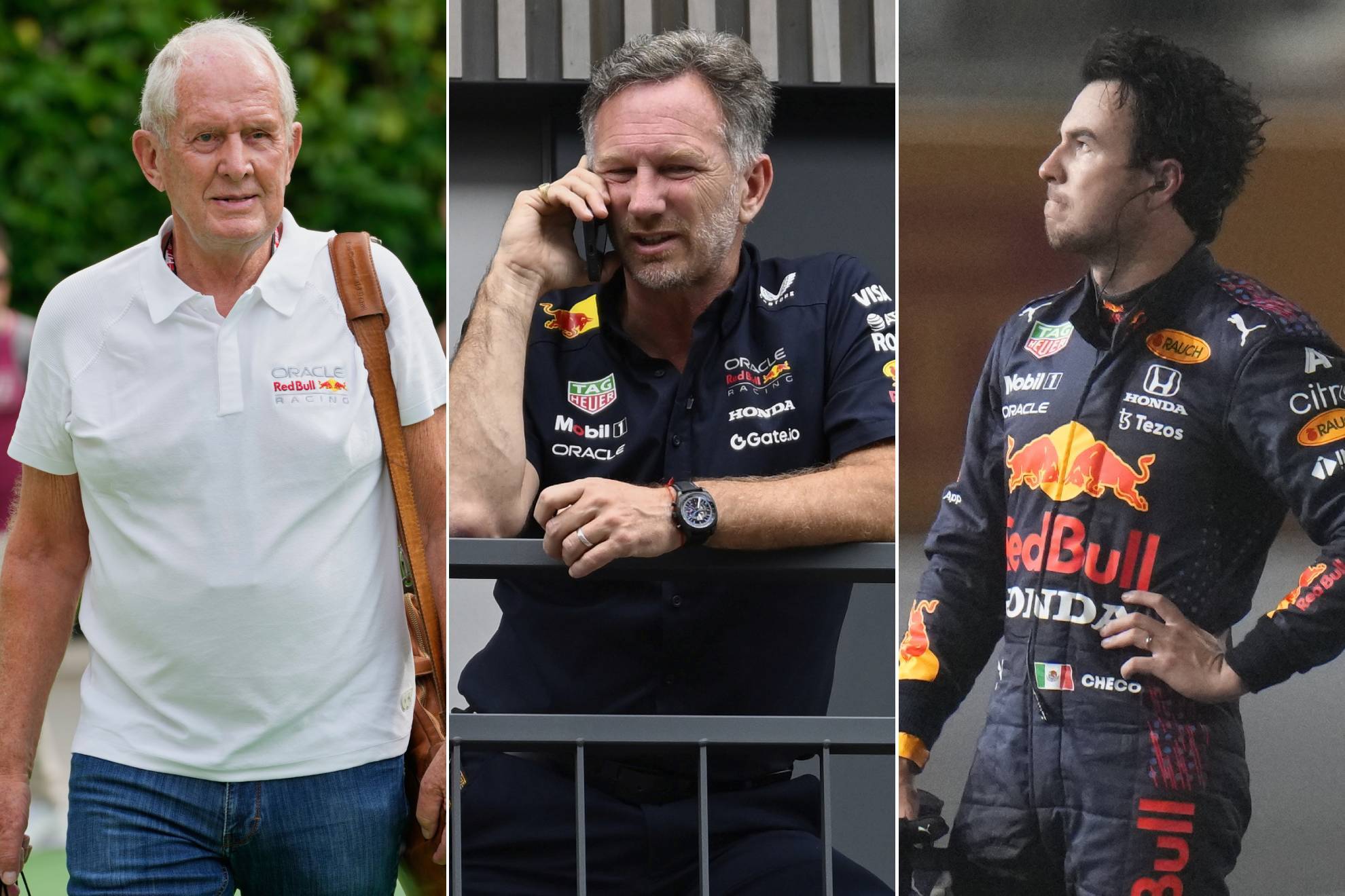 Checo P�rez Helmut Marko Christian Horner Red Bull Racing F1