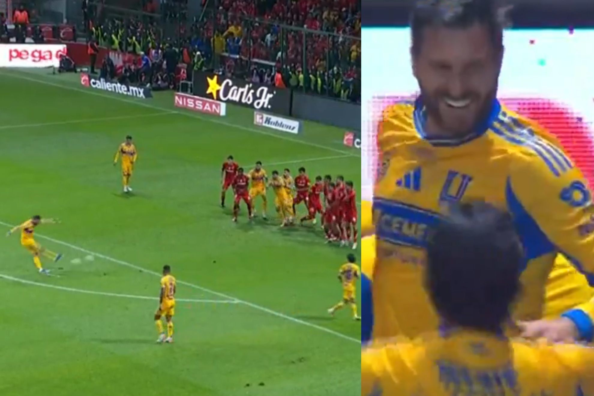 Gol de Gorriar�n con pase en tiro libre en Final Toluca - Tigres