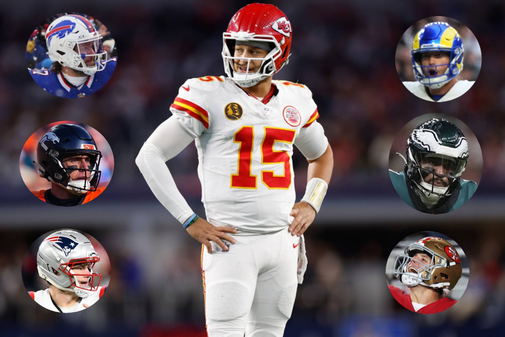 Josh Allen, Bo Nix, Drake Maye, Matthew Stafford, Jalen Hurts, Brock Purdy y Patrick Mahomes.