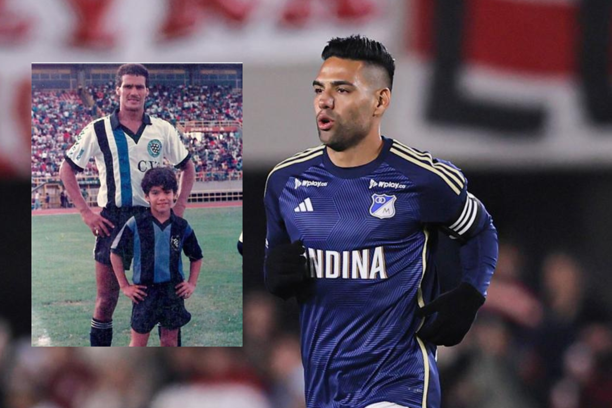 Un partido de Falcao con Millonario en un montaje con una imagen con su padre.