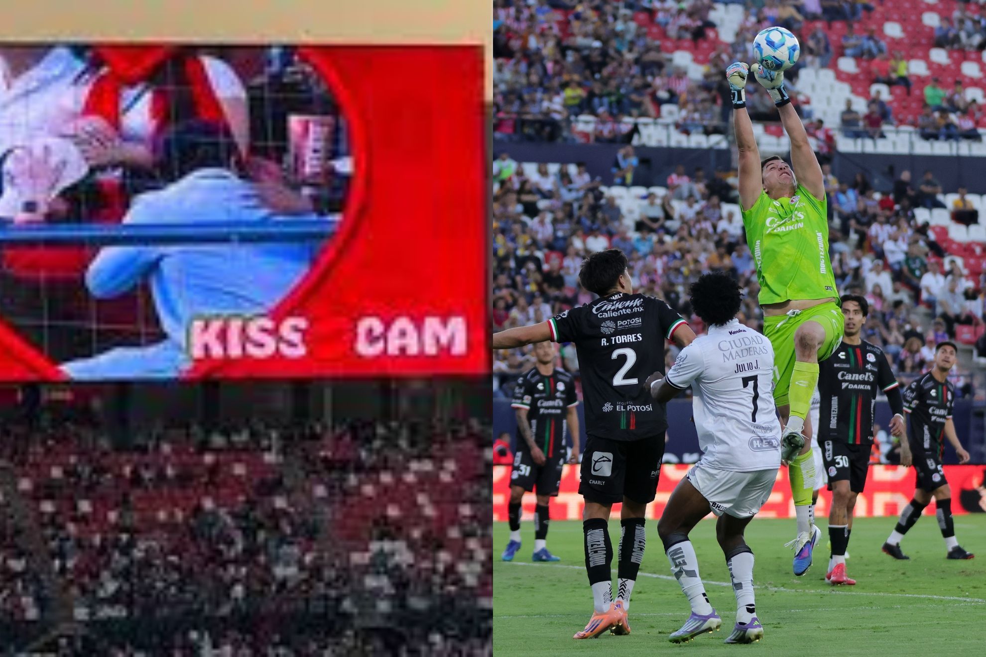 �Kiss Cam de la infidelidad? Pareja es sorprendida en la pantalla gigante en el San Luis - Quer�taro