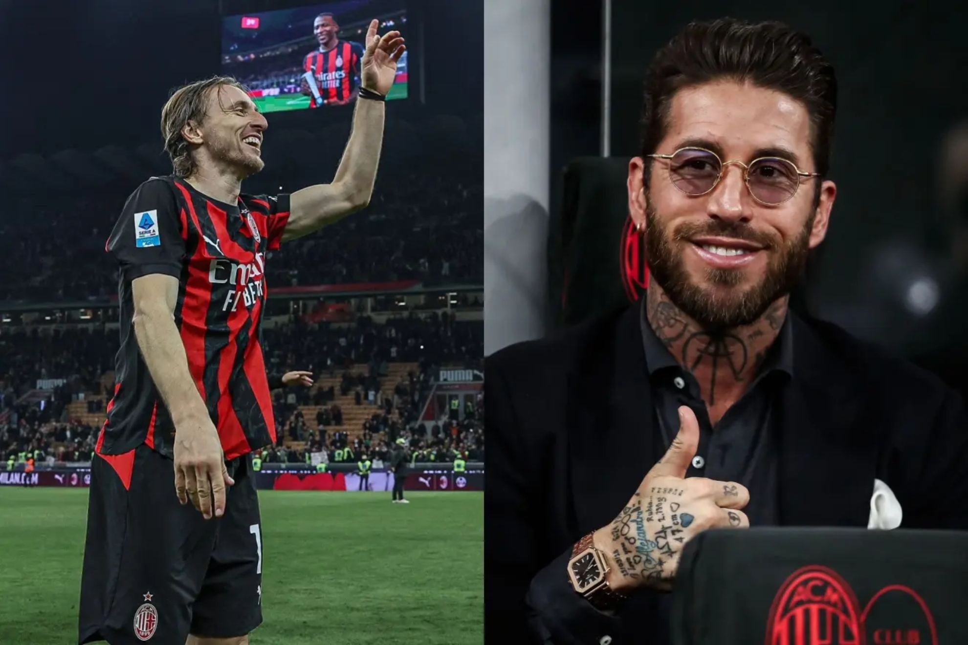 Modric saluda a Sergio, que estaba en la grada