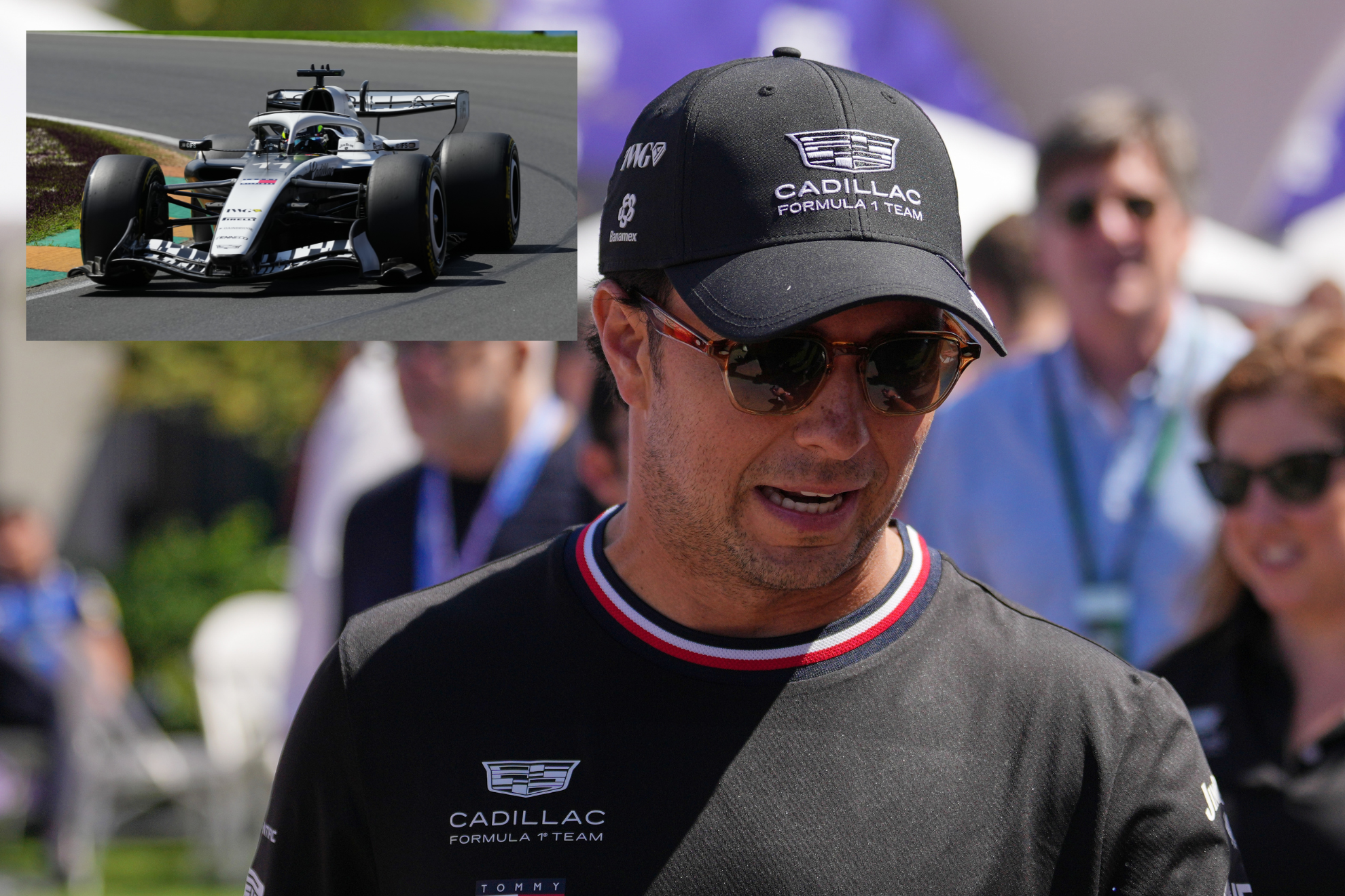 Checo P�rez en la zona de boxes y en la pista de Albert Park.