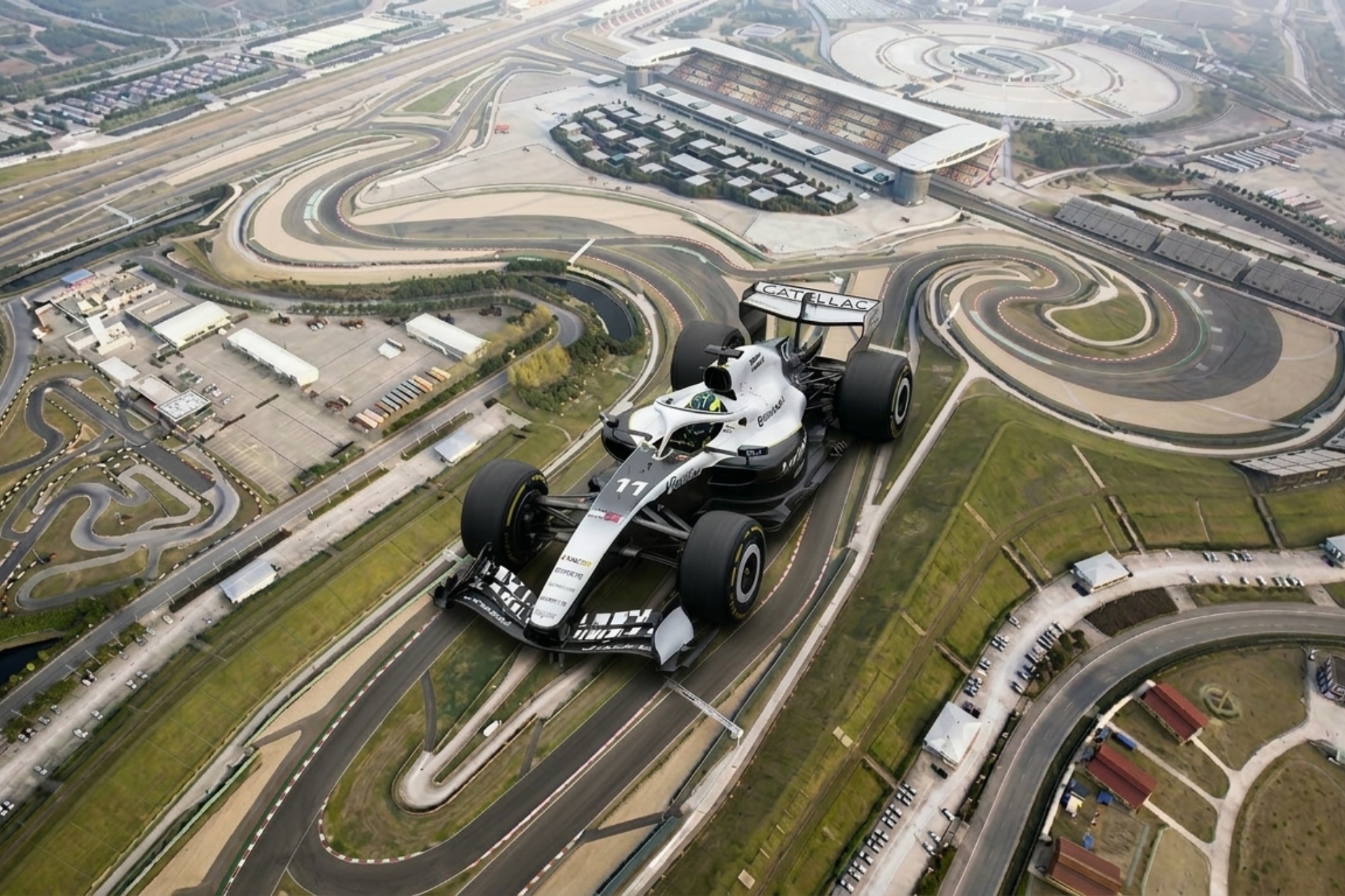 Un montaje con IA del Cadillac de Checo con el trazado del GP de China.