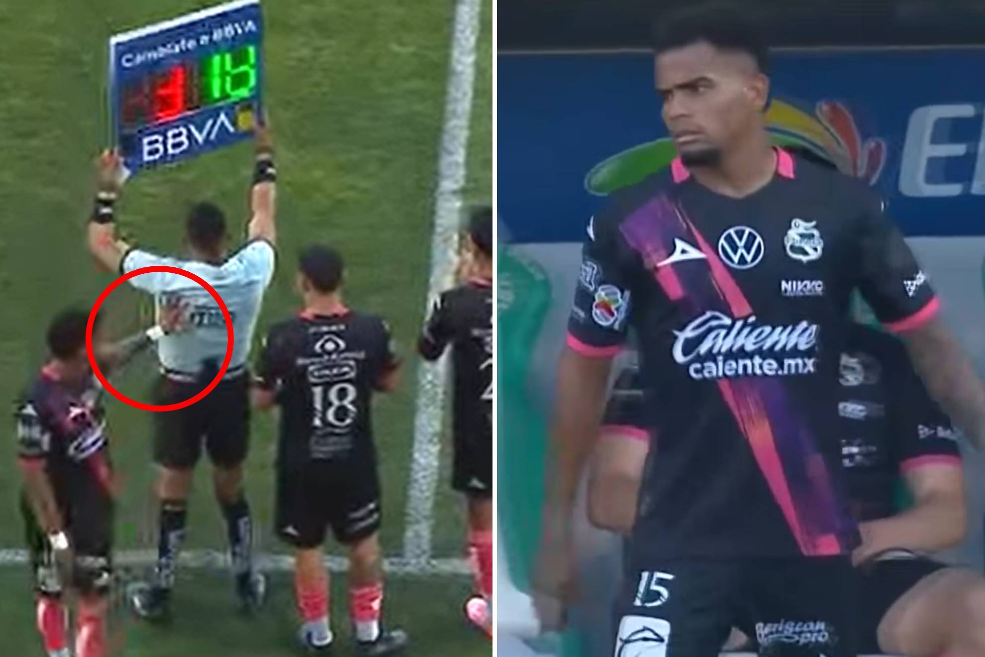 Santos vs Puebla: Jugador empuja a �rbitro y es expulsado de inmediato en J12