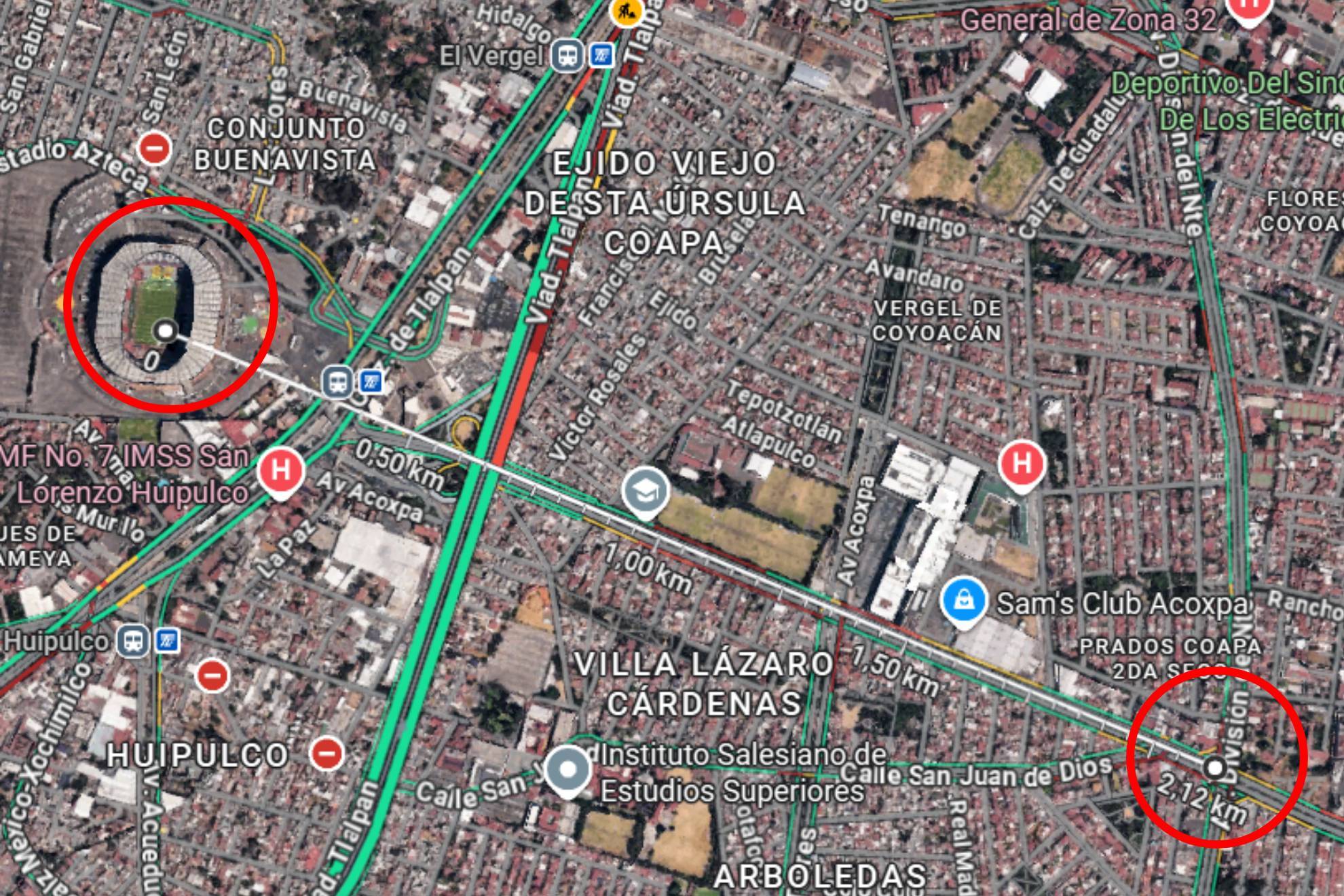 Distancia del Estadio Azteca al Bar Makali Acoxpa |